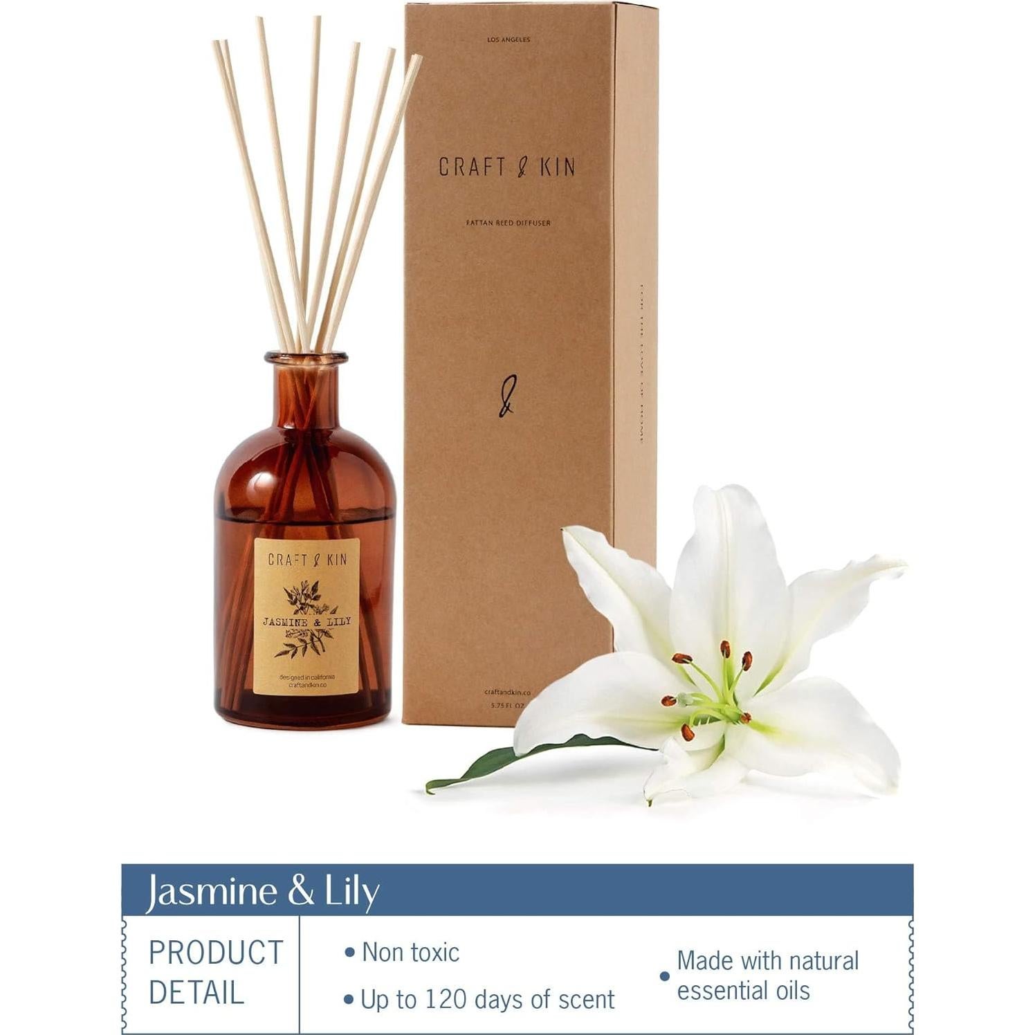 Difusor de caña Craft & Kin 163 ml Jazmín y Lirio Aromático