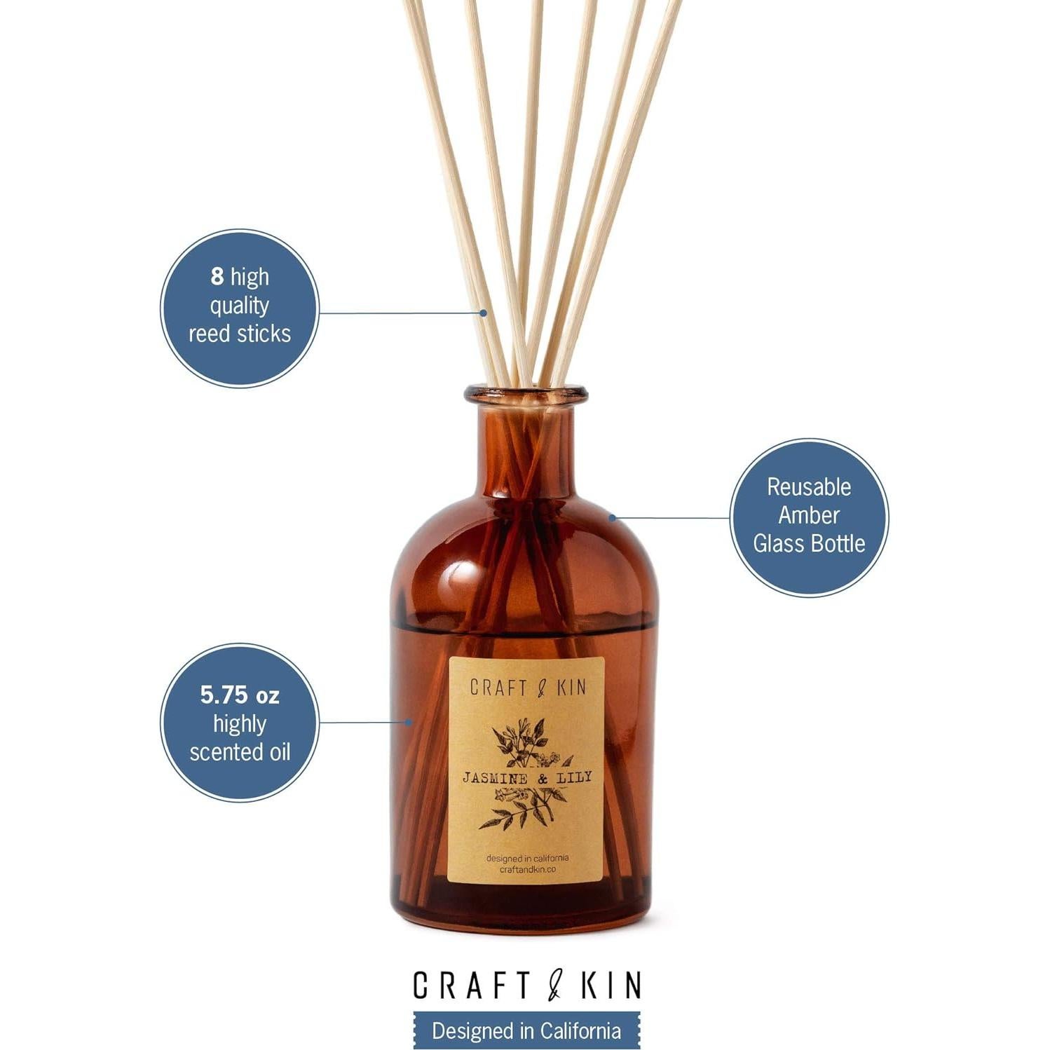 Difusor de caña Craft & Kin 163 ml Jazmín y Lirio Aromático