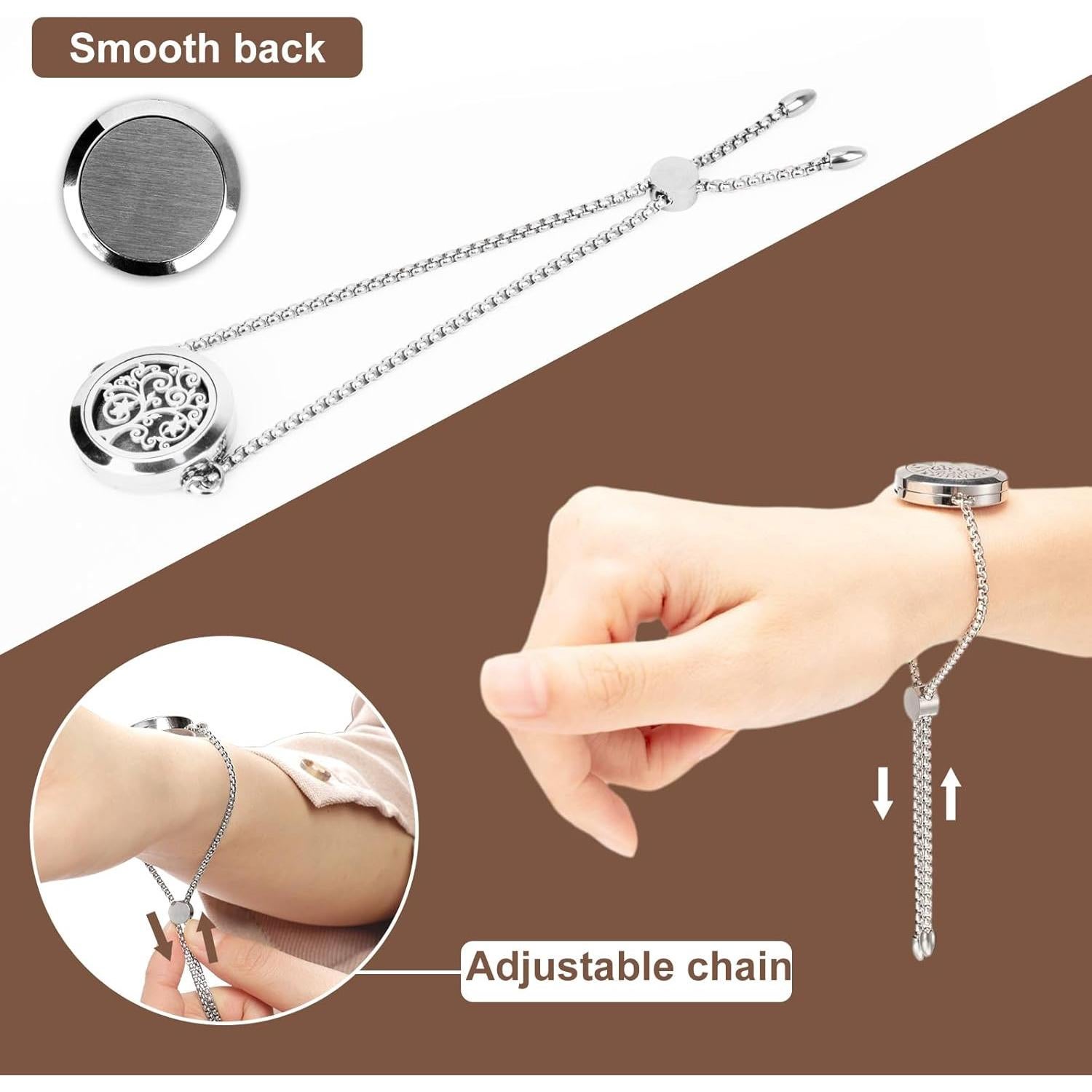 Pulsera Difusora de Aceite Esencial ttstar Plata Ajustable