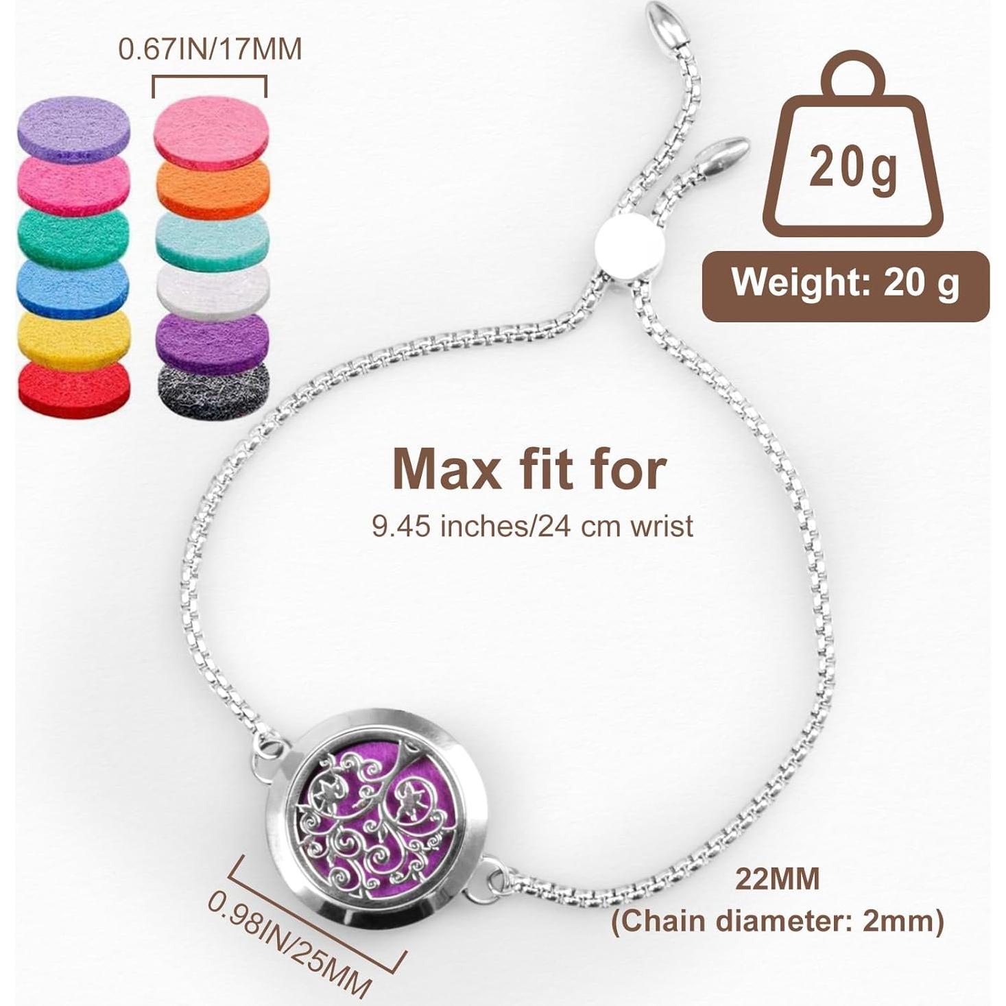 Pulsera Difusora de Aceite Esencial ttstar Plata Ajustable