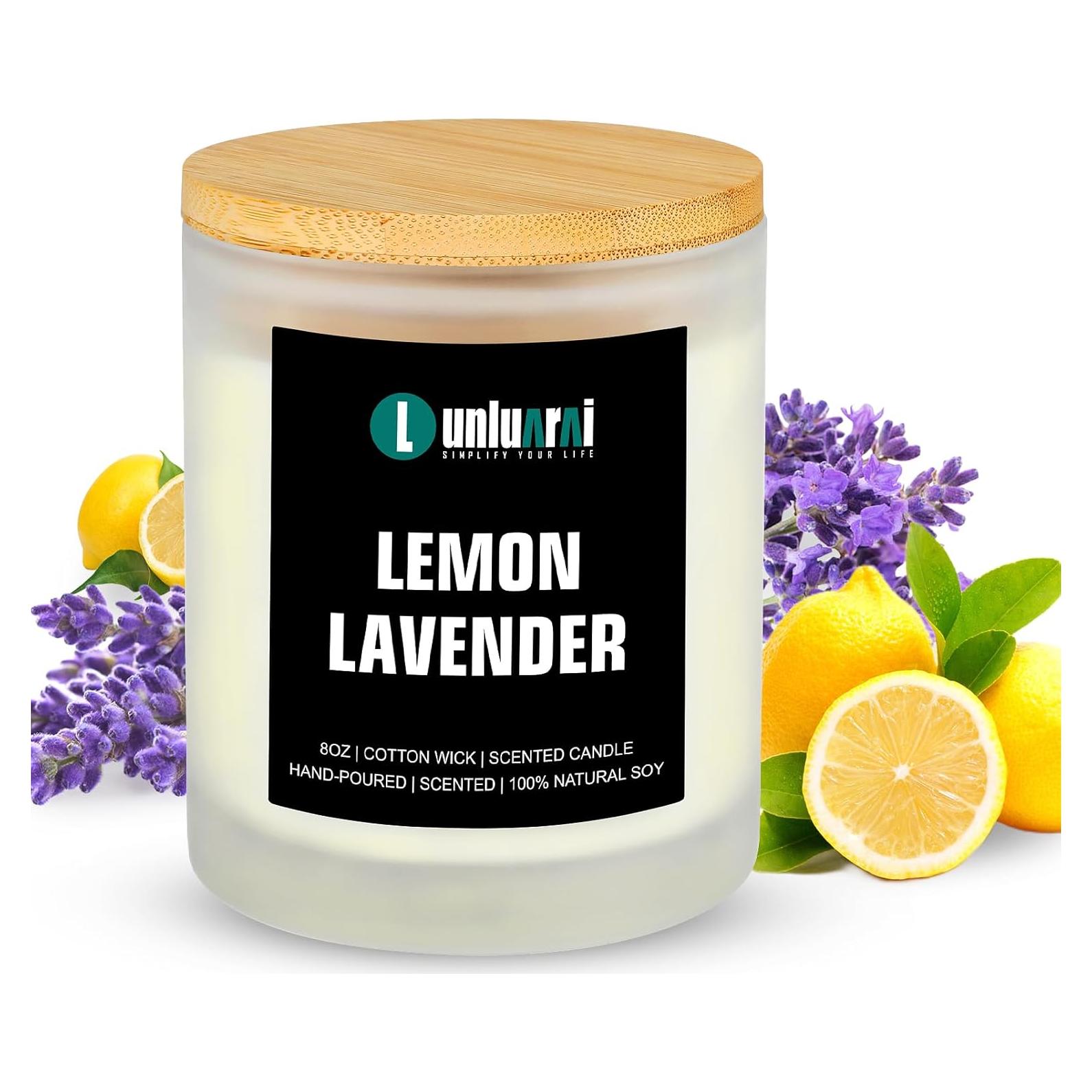 Vela Aromática de Lavanda y Limón Lunluarai 8oz No Tóxica