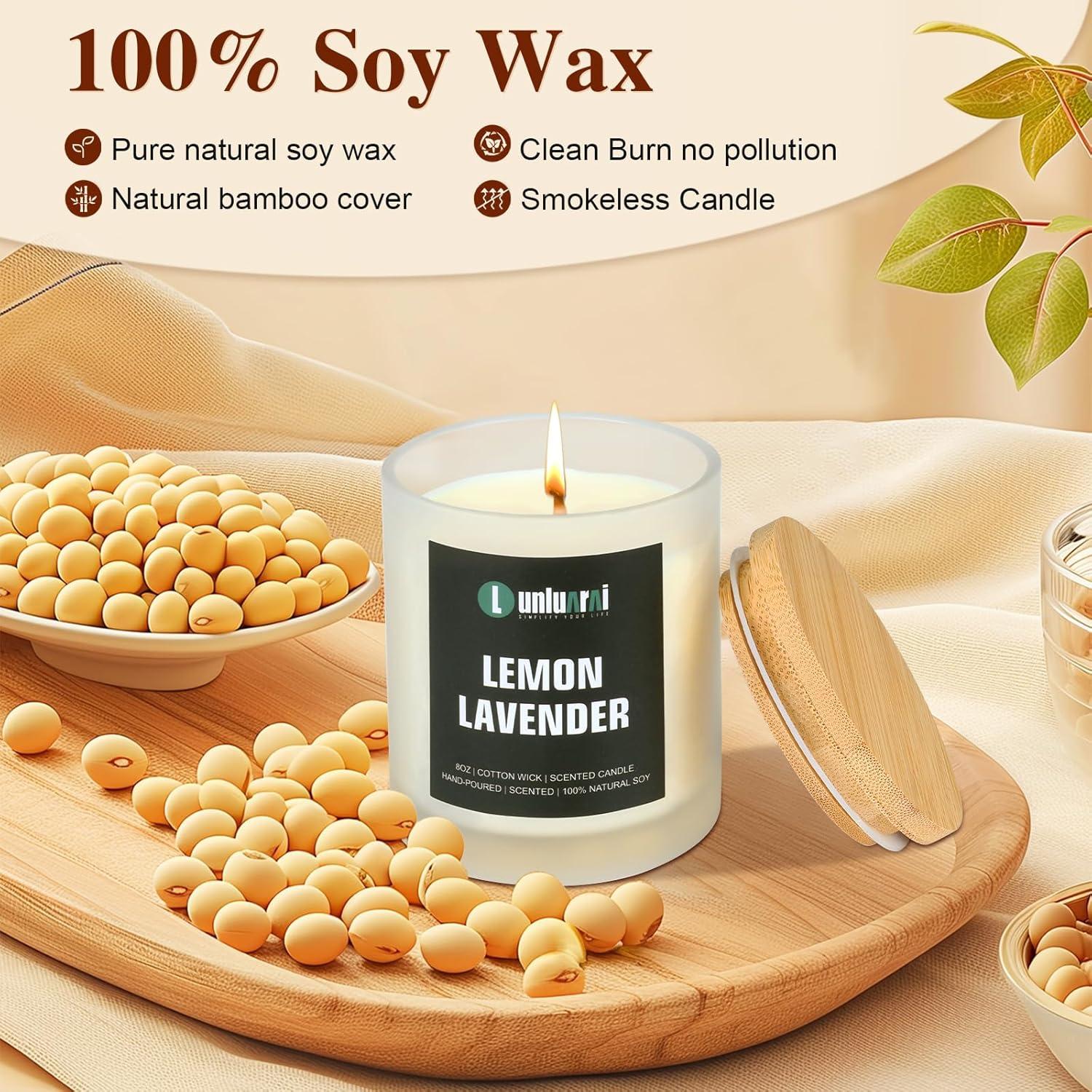 Vela Aromática de Lavanda y Limón Lunluarai 8oz No Tóxica