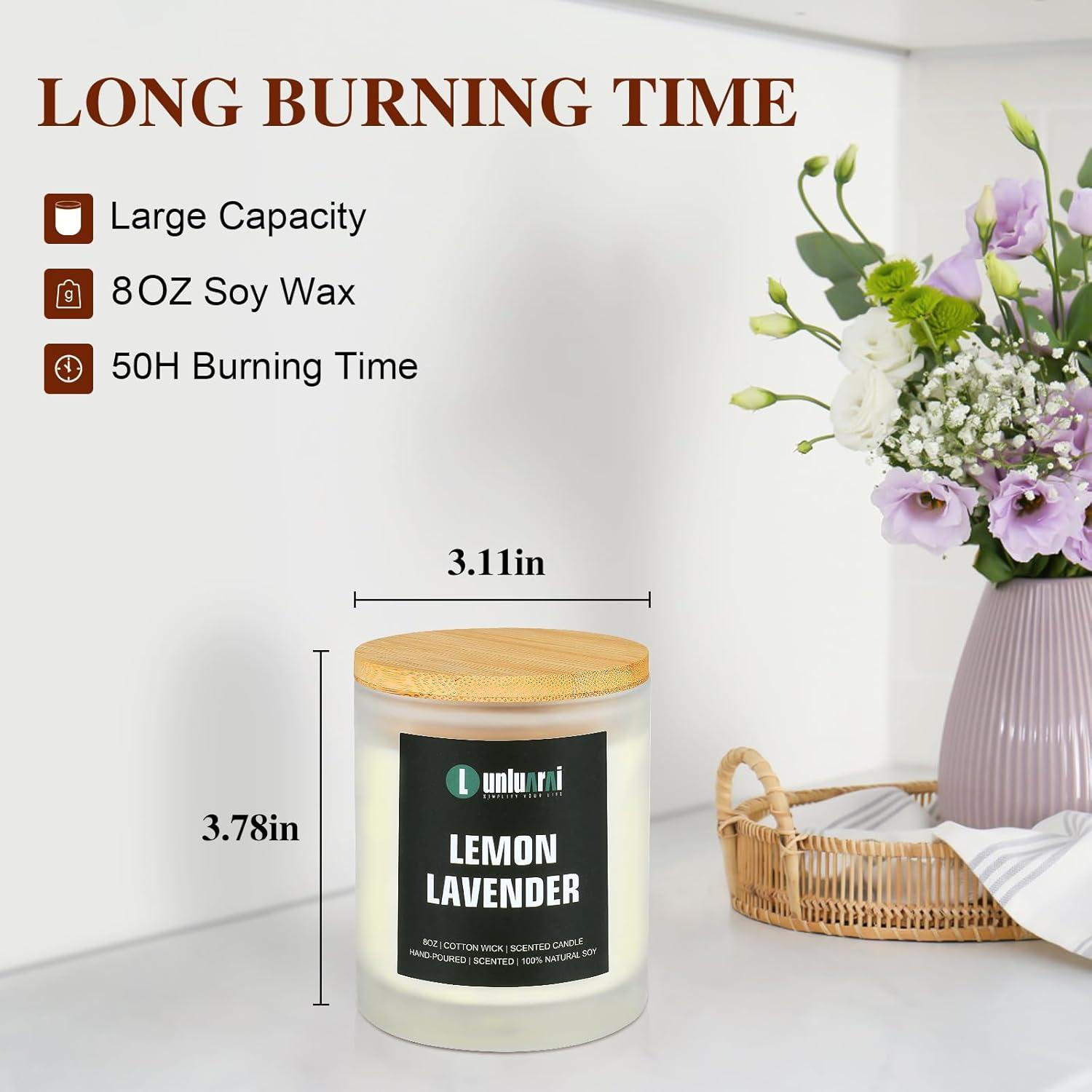 Vela Aromática de Lavanda y Limón Lunluarai 8oz No Tóxica