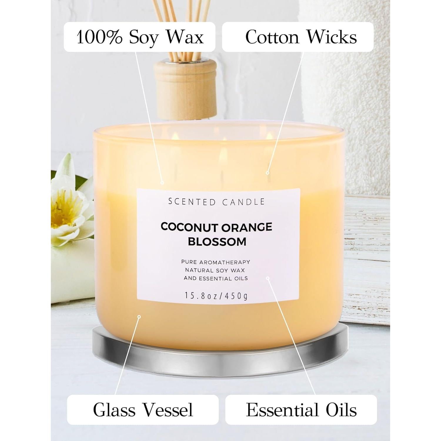 Vela Aromática de 3 Mechas T&H Coco y Flor de Naranjo 448 g