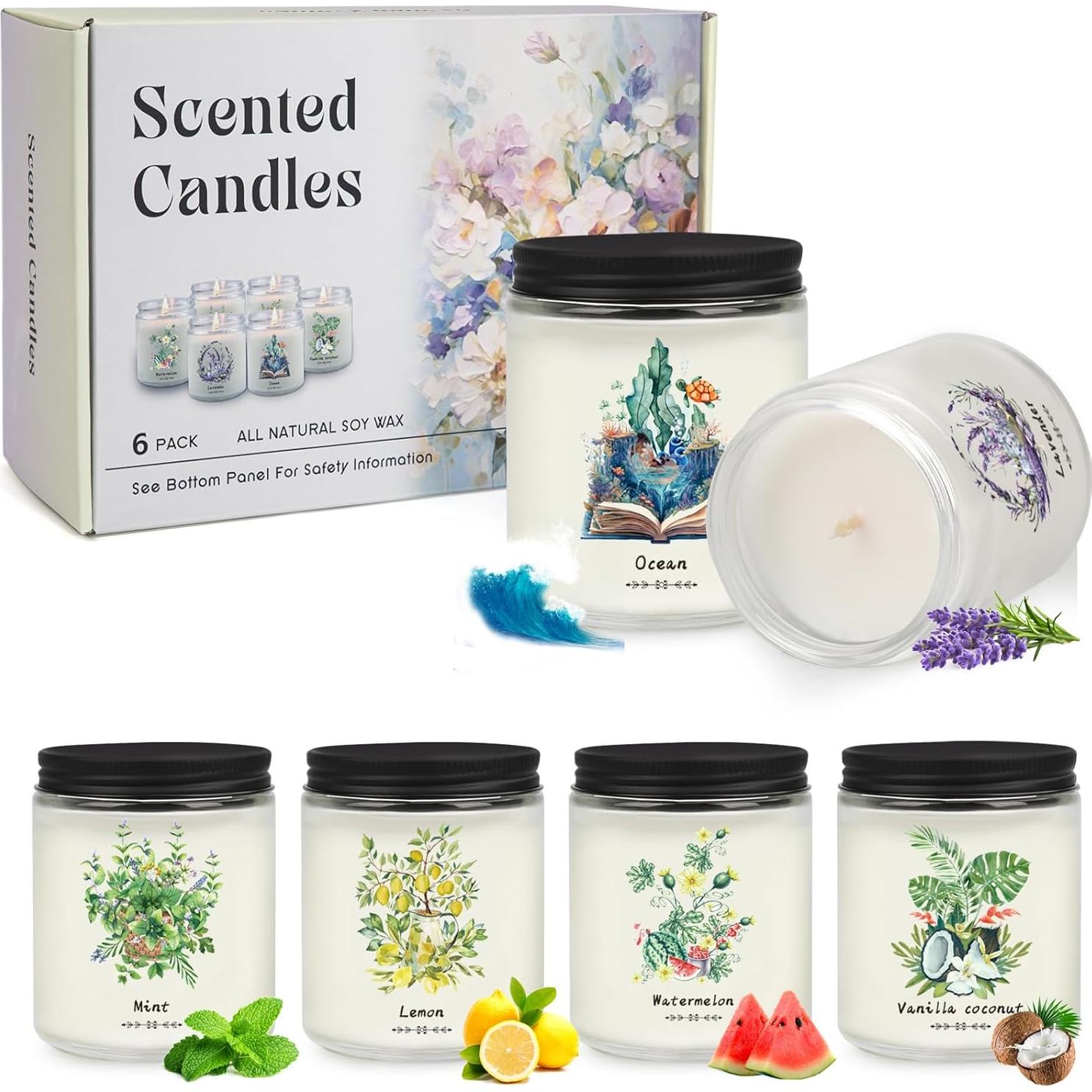 Juego de Velas Aromáticas Yinuo - 6 Pack Cera de Soja 198g