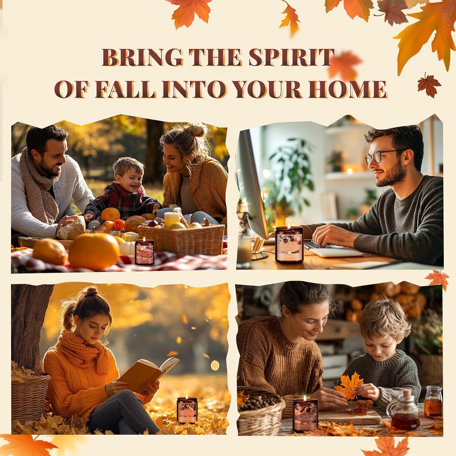 Juego de Velas Aromáticas de Otoño Cera de Soja 4 Fragancias