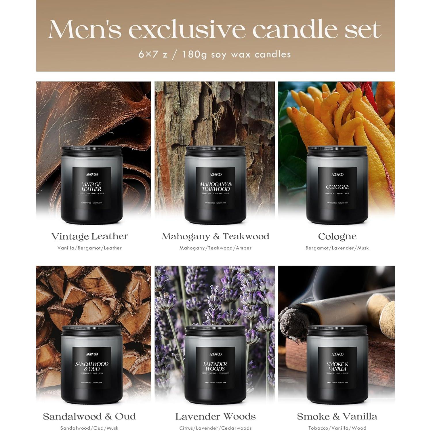 Conjunto de Velas Aromáticas AOOVOO - 6 Fragancias Masculinas