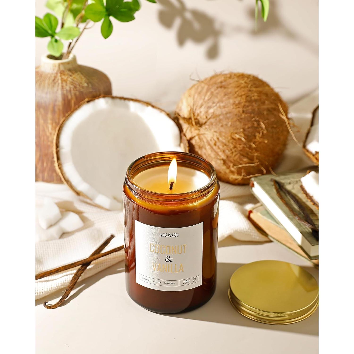 Vela Aromática de Cera de Soja AOOVOO Coco Vainilla 622g