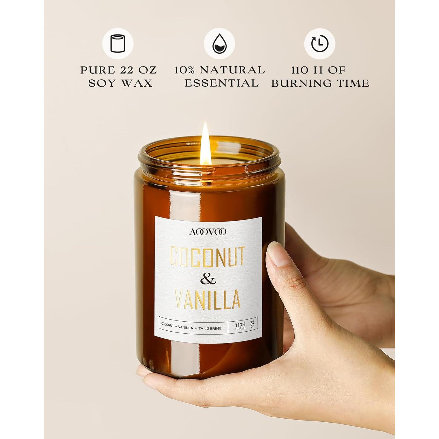 Vela Aromática de Cera de Soja AOOVOO Coco Vainilla 622g