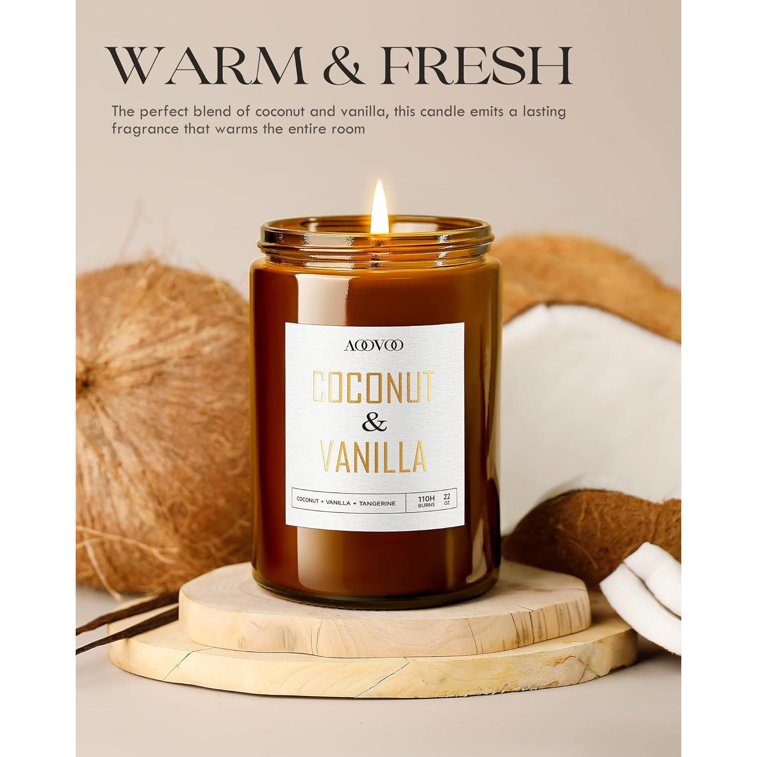 Vela Aromática de Cera de Soja AOOVOO Coco Vainilla 622g