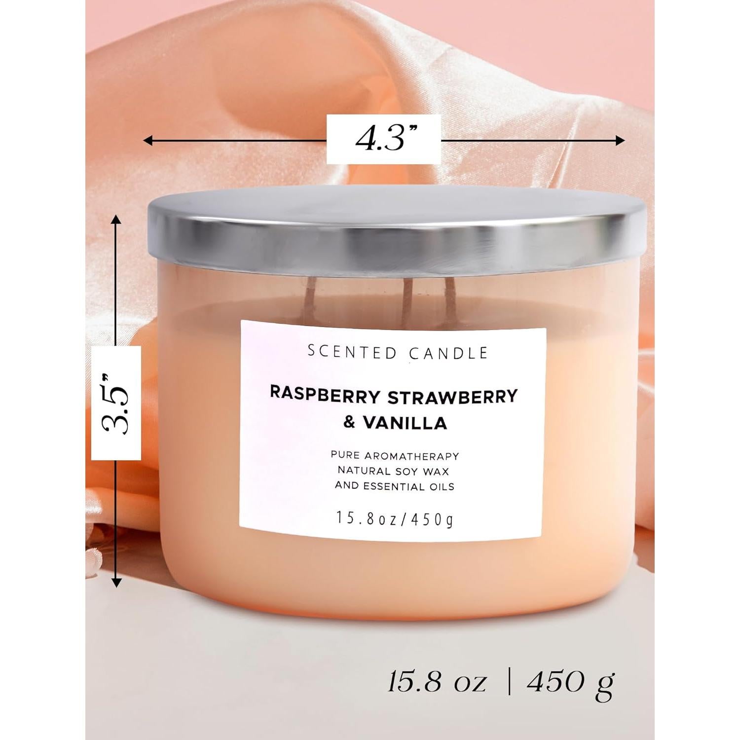 Vela Aromática de Soja T&H 3 Mechas Frambuesa Fresa Vainilla 450g