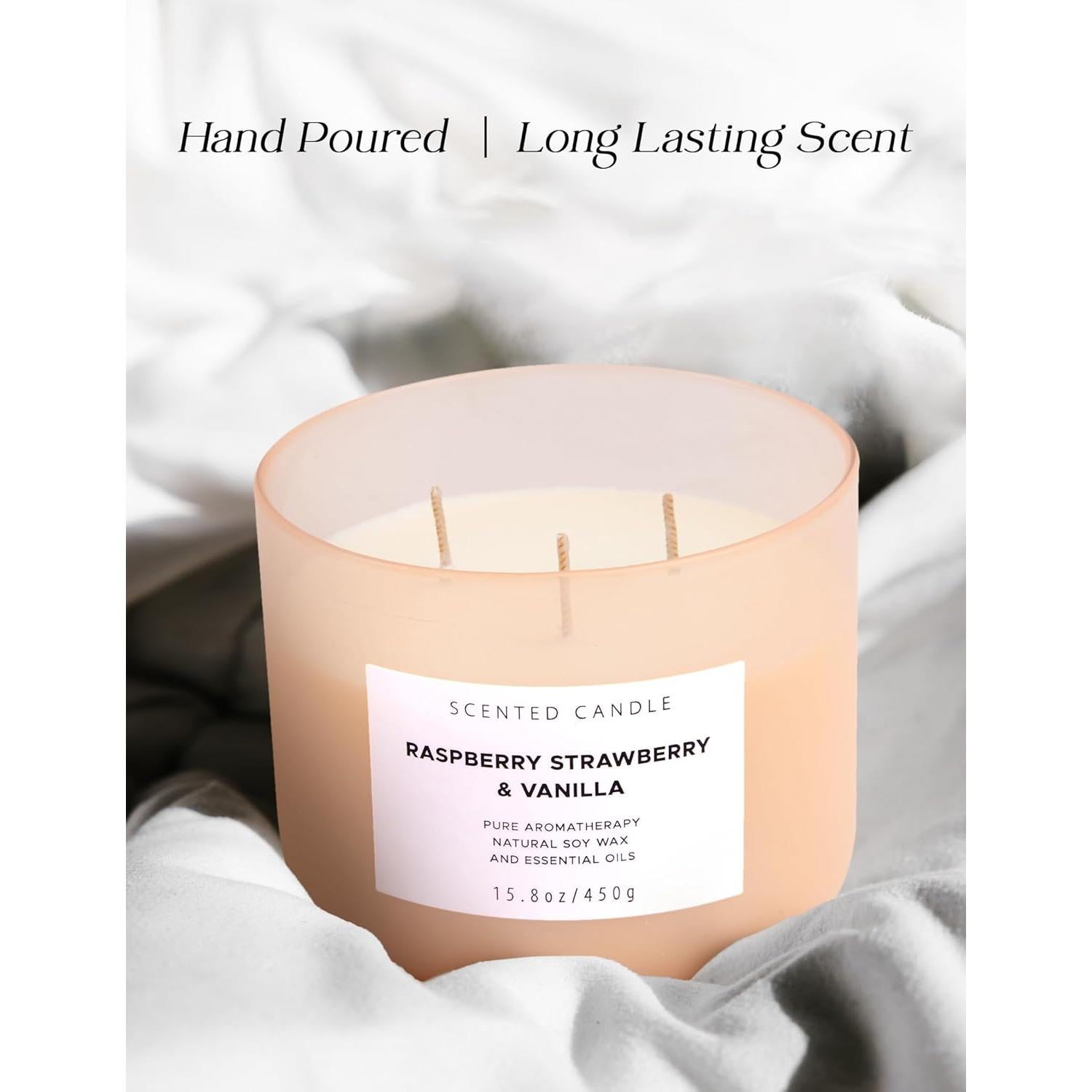 Vela Aromática de Soja T&H 3 Mechas Frambuesa Fresa Vainilla 450g