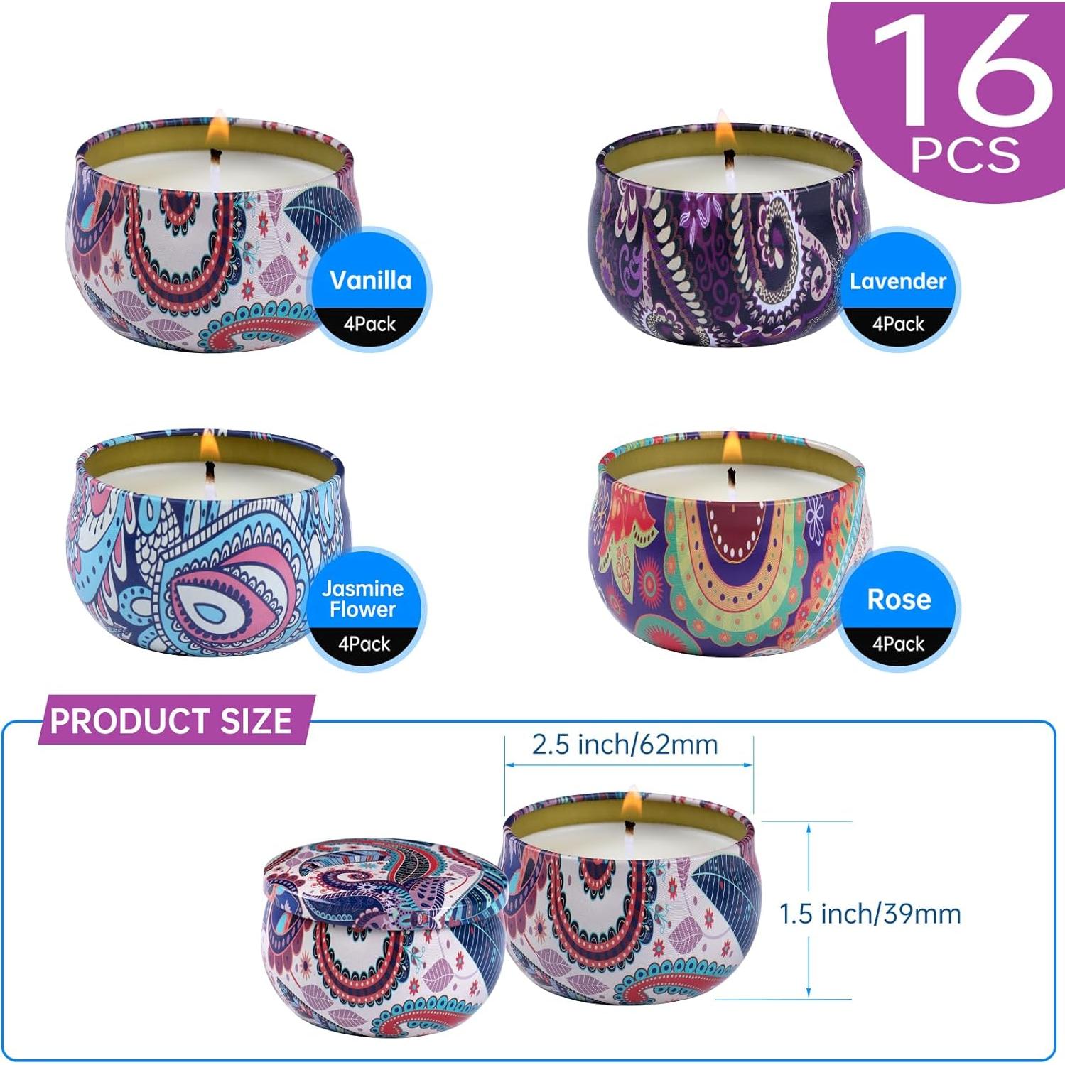 Juego de Velas Aromáticas Kedtui 16 Pack Cera de Soja Natural