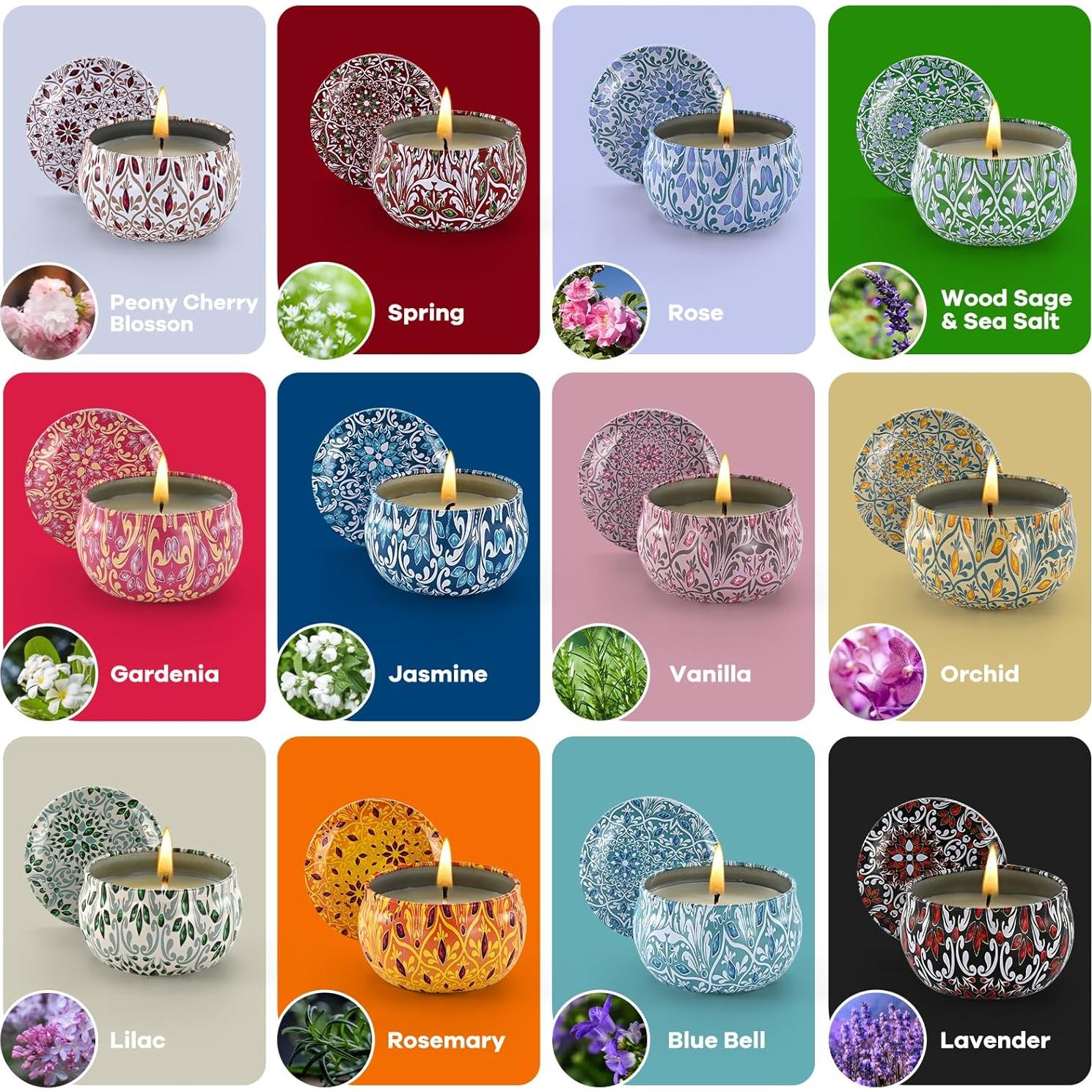 Juego de 12 Velas Aromáticas de Soja Obisesio - 70.87 g cada una