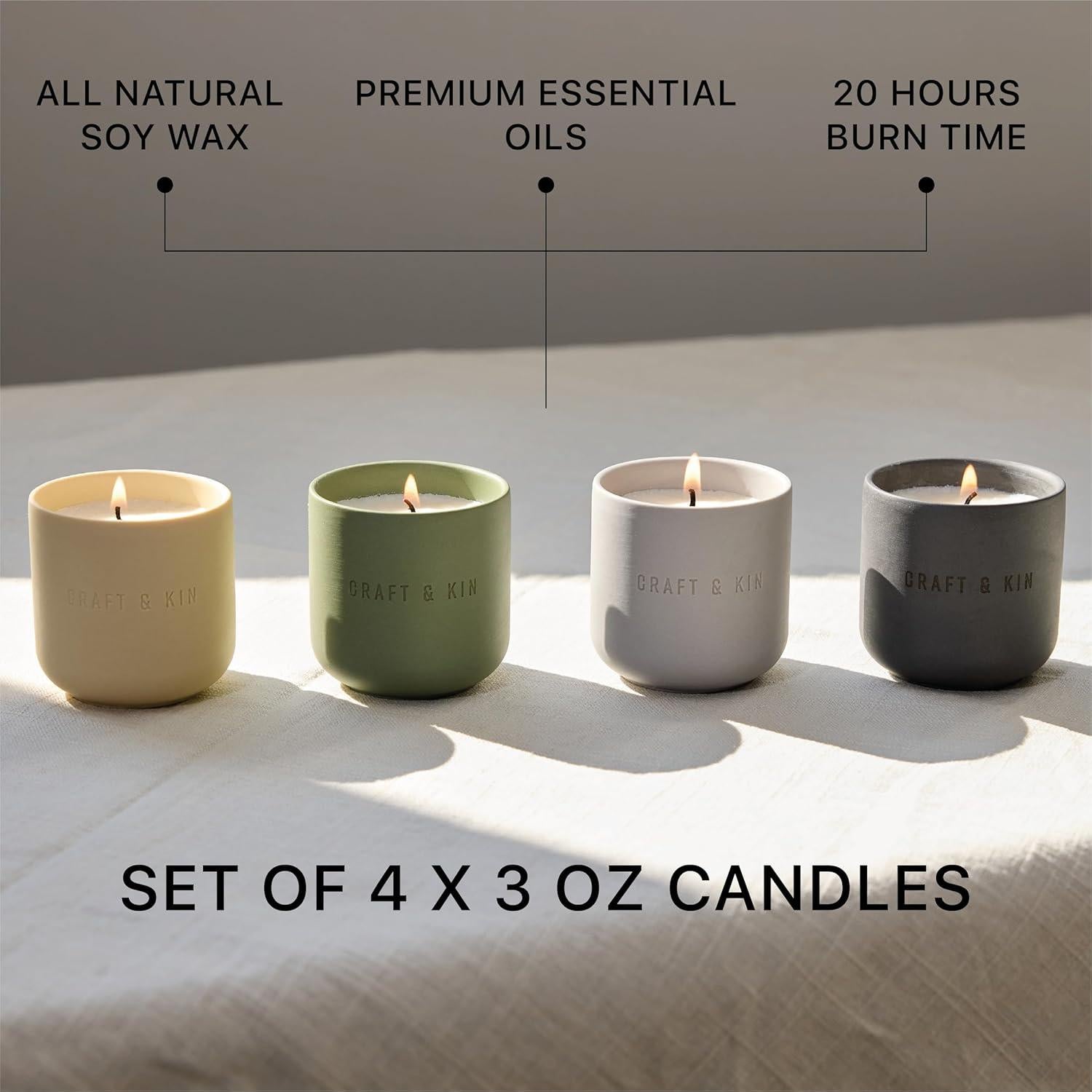 Juego de Velas Aromáticas Craft & Kin | 4 Velas 85g | Cera de Soja