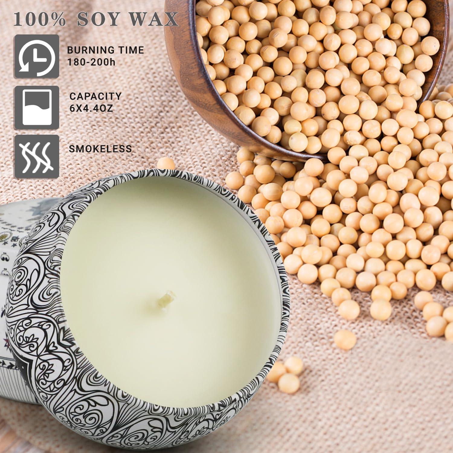 Juego de 6 Velas Aromáticas de Soja BXGRH - 200 Horas