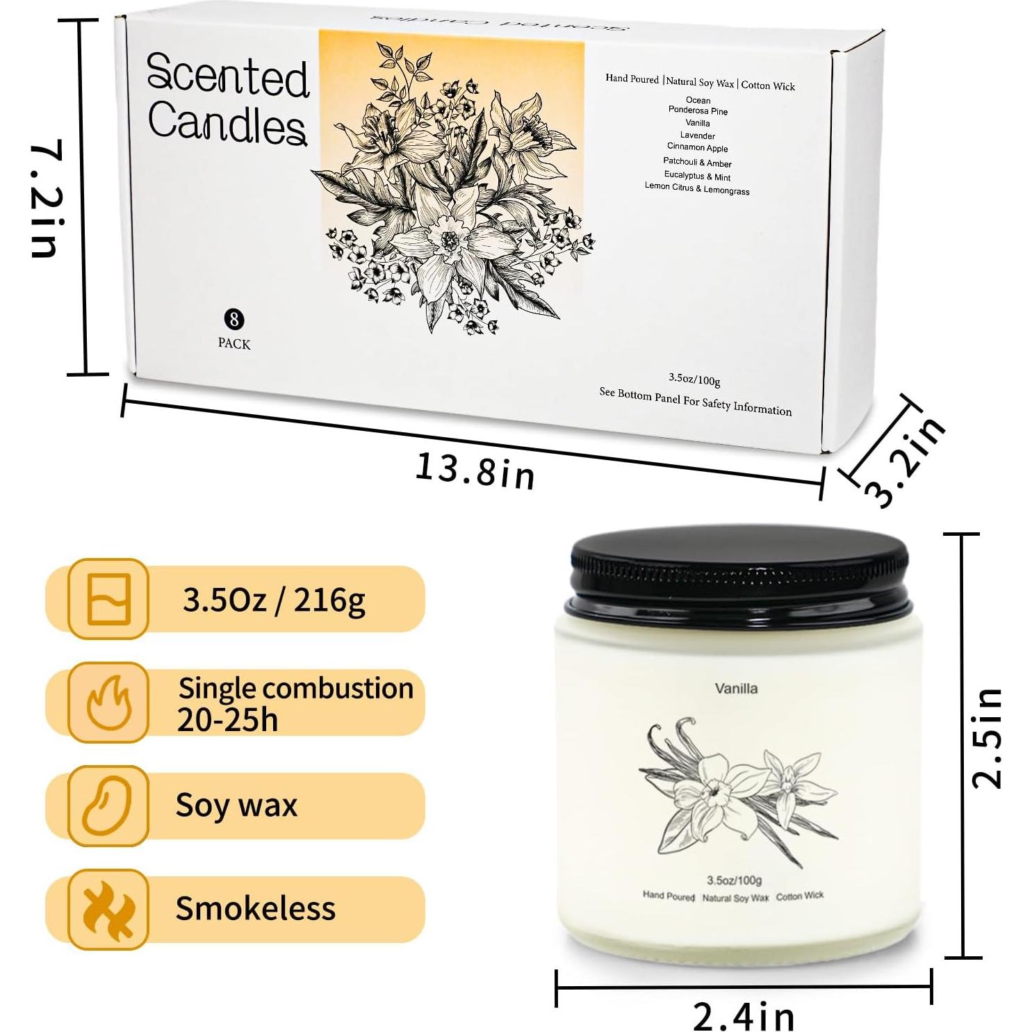 Set de 8 Velas Aromáticas de Cera de Soja - Regalos para Mujeres