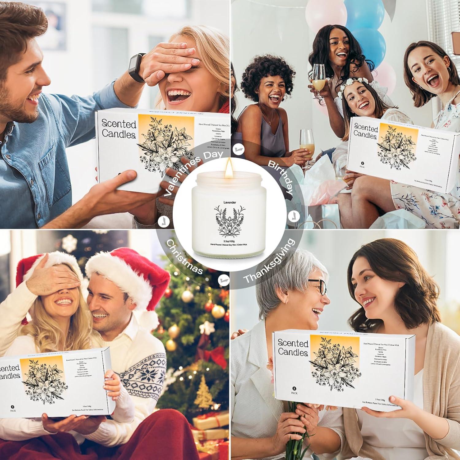 Set de 8 Velas Aromáticas de Cera de Soja - Regalos para Mujeres