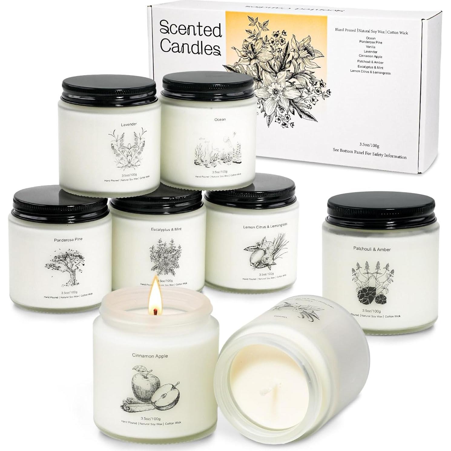 Set de 8 Velas Aromáticas de Cera de Soja - Regalos para Mujeres