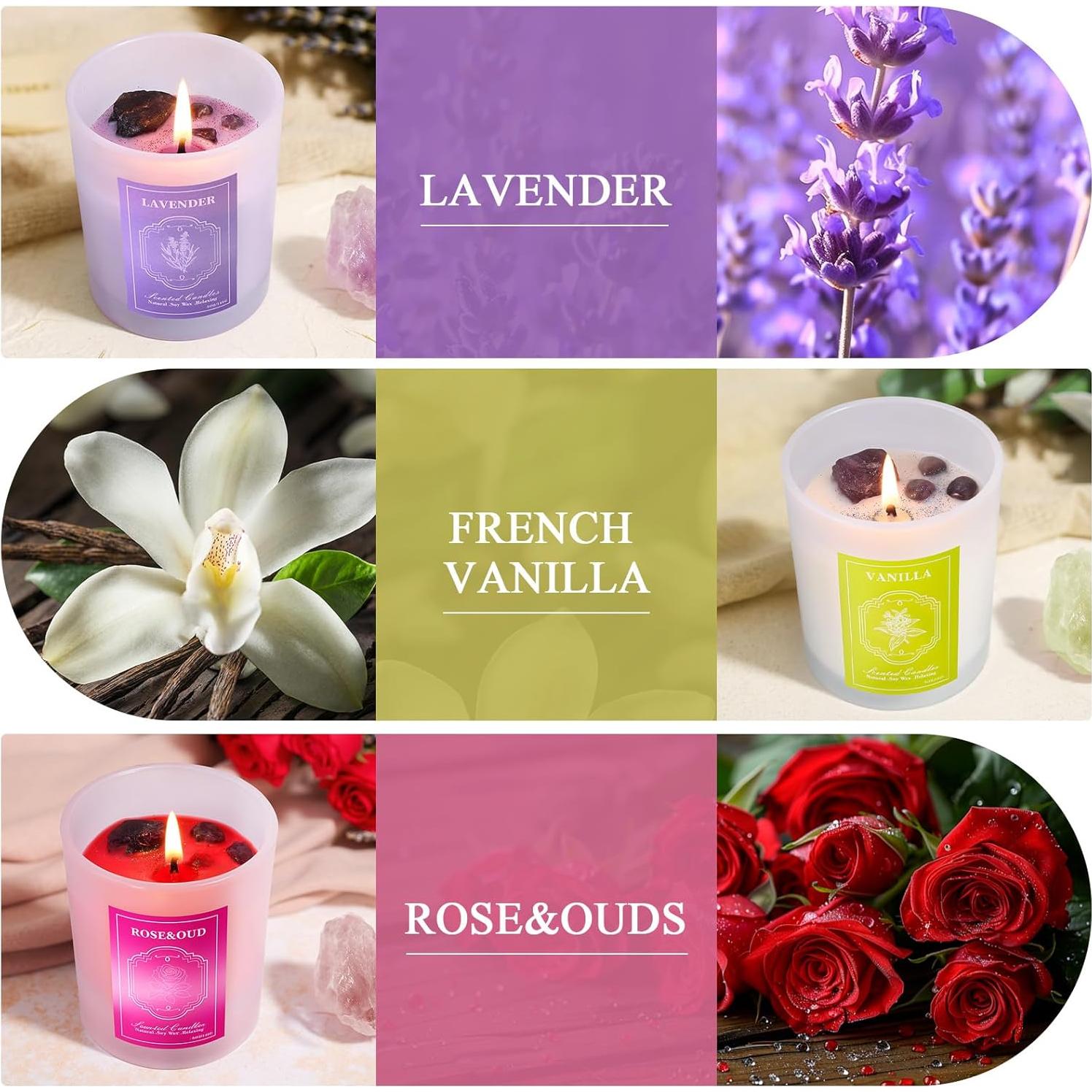 Set de 3 Velas Aromáticas de Soja LURNOFY 15Oz Lavanda/Vainilla/Rosa