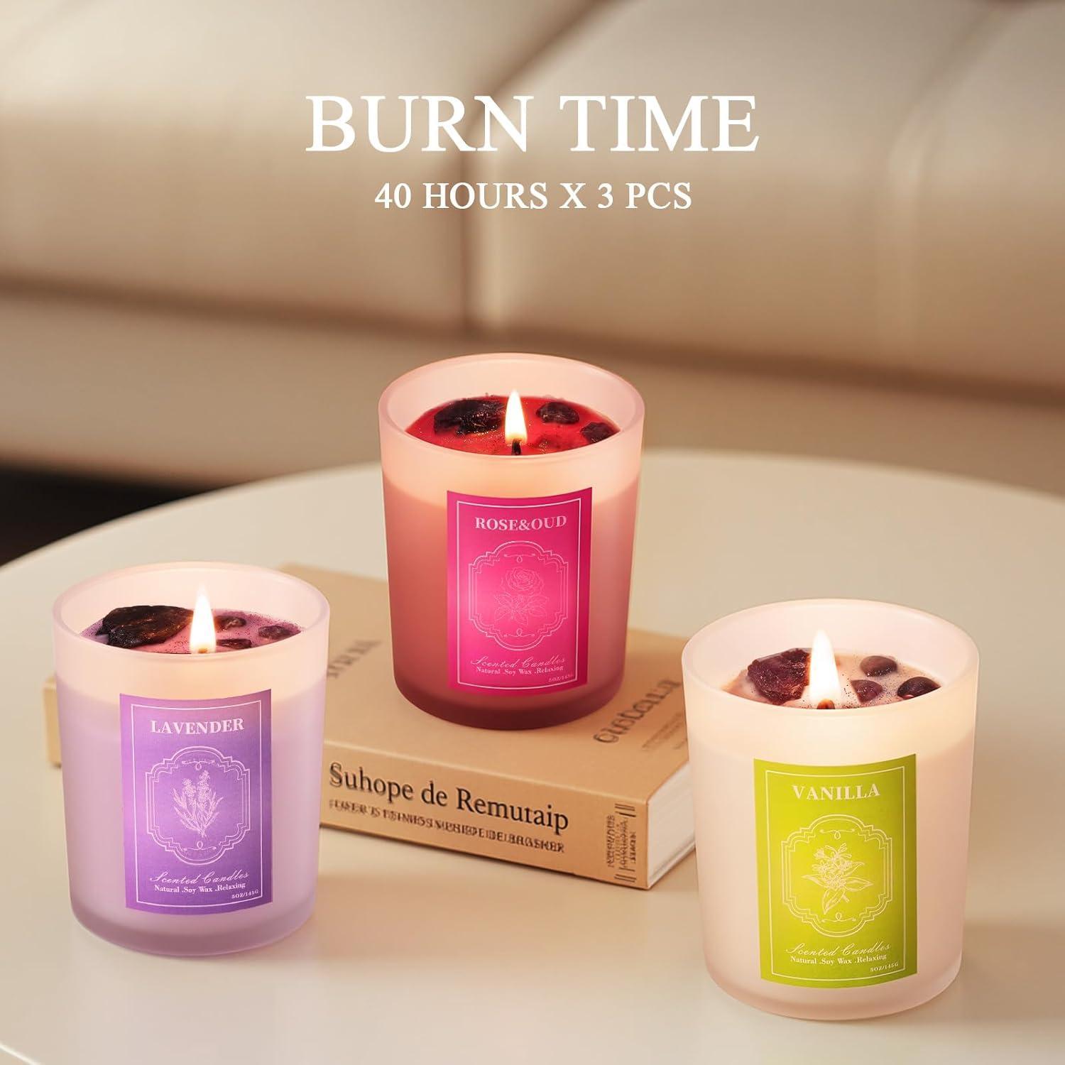 Set de 3 Velas Aromáticas de Soja LURNOFY 15Oz Lavanda/Vainilla/Rosa