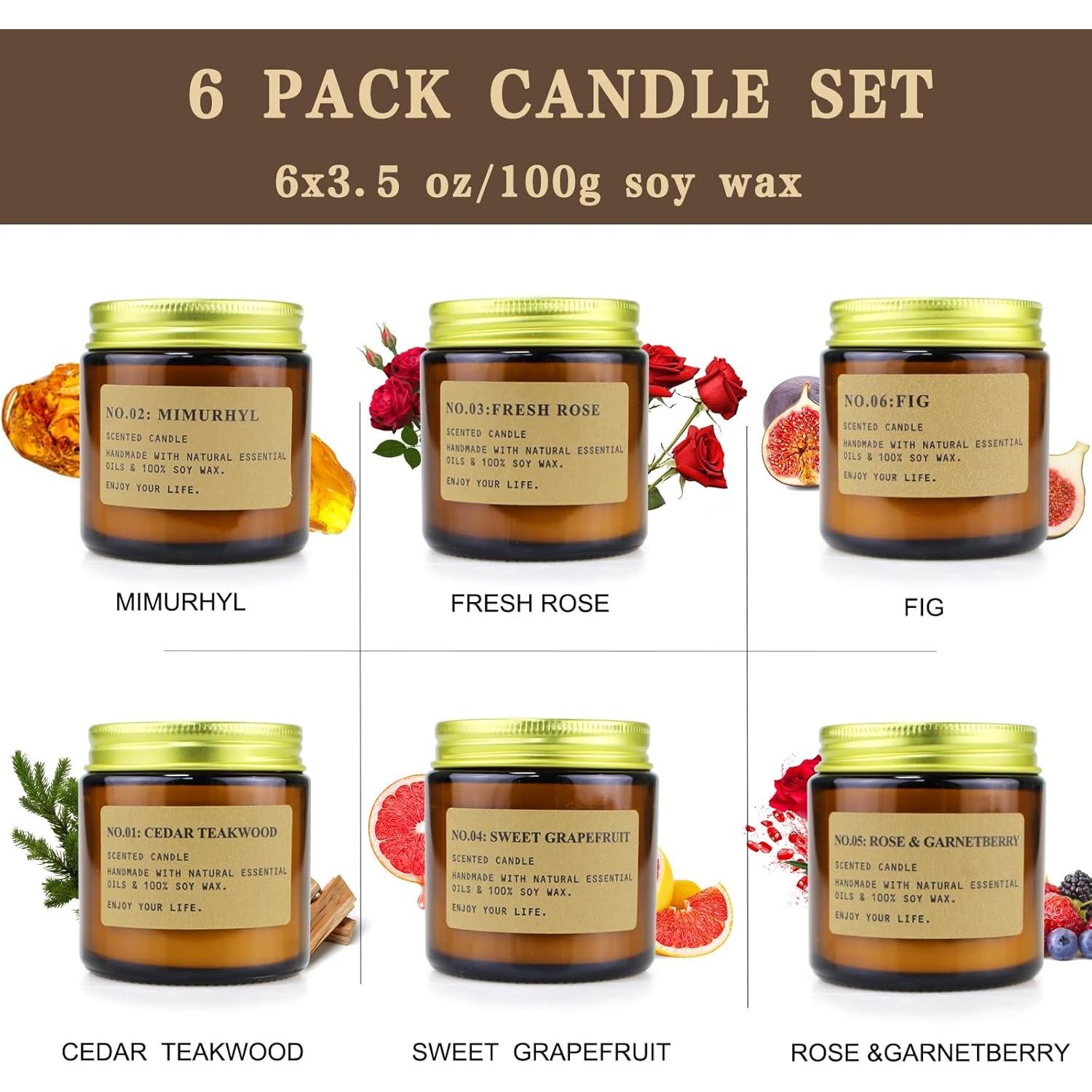 Set de 6 Velas Aromáticas de Soja Natural - Cera de Soja - Regalos
