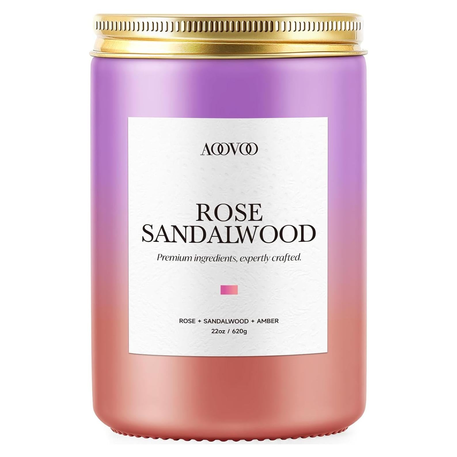 Vela Aromática de Soja AOOVOO 622 g Rosa y Sándalo - 120 Horas