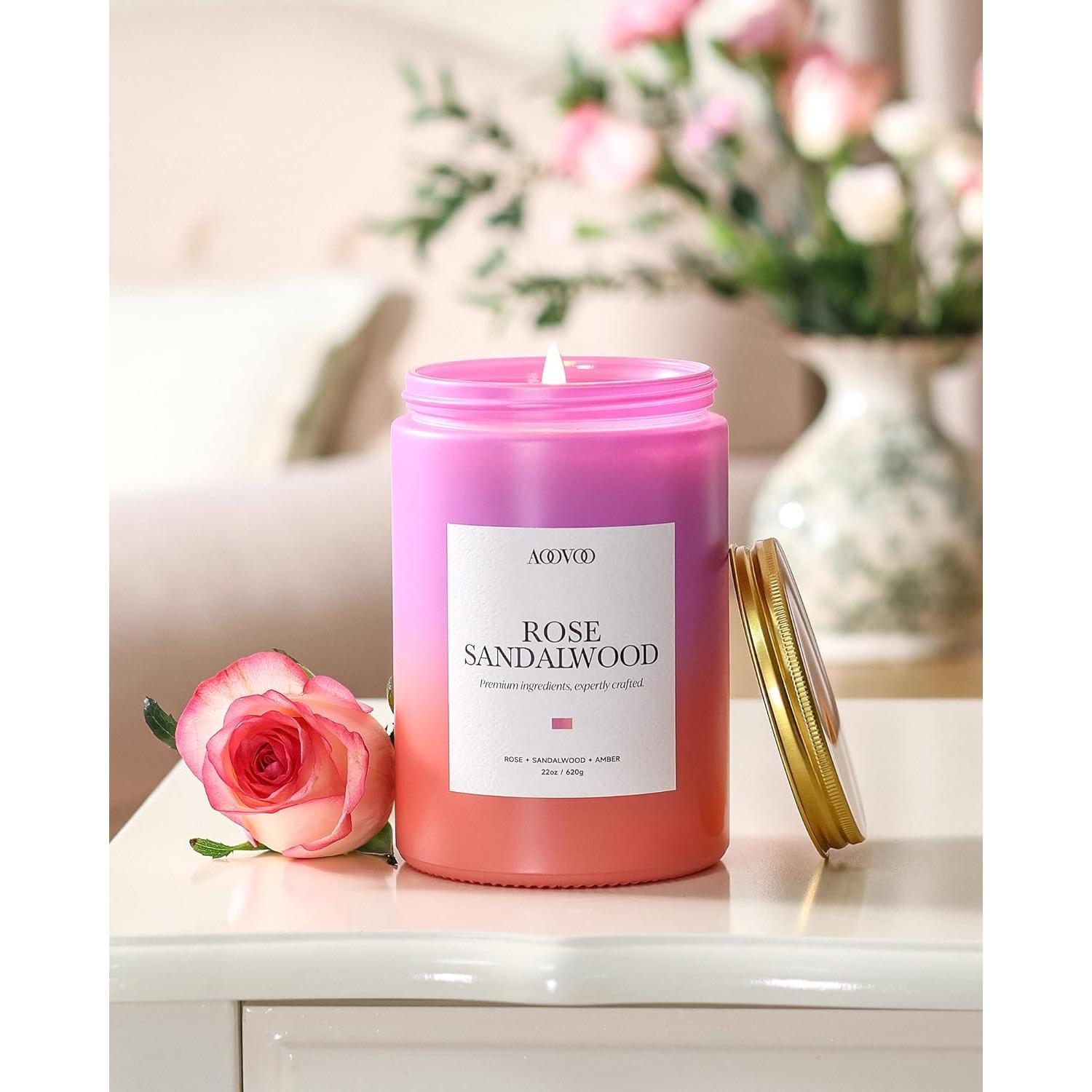 Vela Aromática de Soja AOOVOO 622 g Rosa y Sándalo - 120 Horas