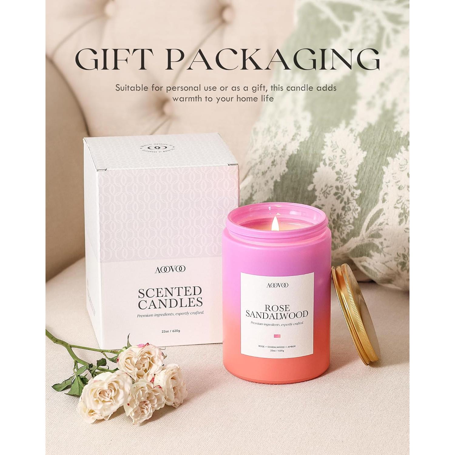 Vela Aromática de Soja AOOVOO 622 g Rosa y Sándalo - 120 Horas