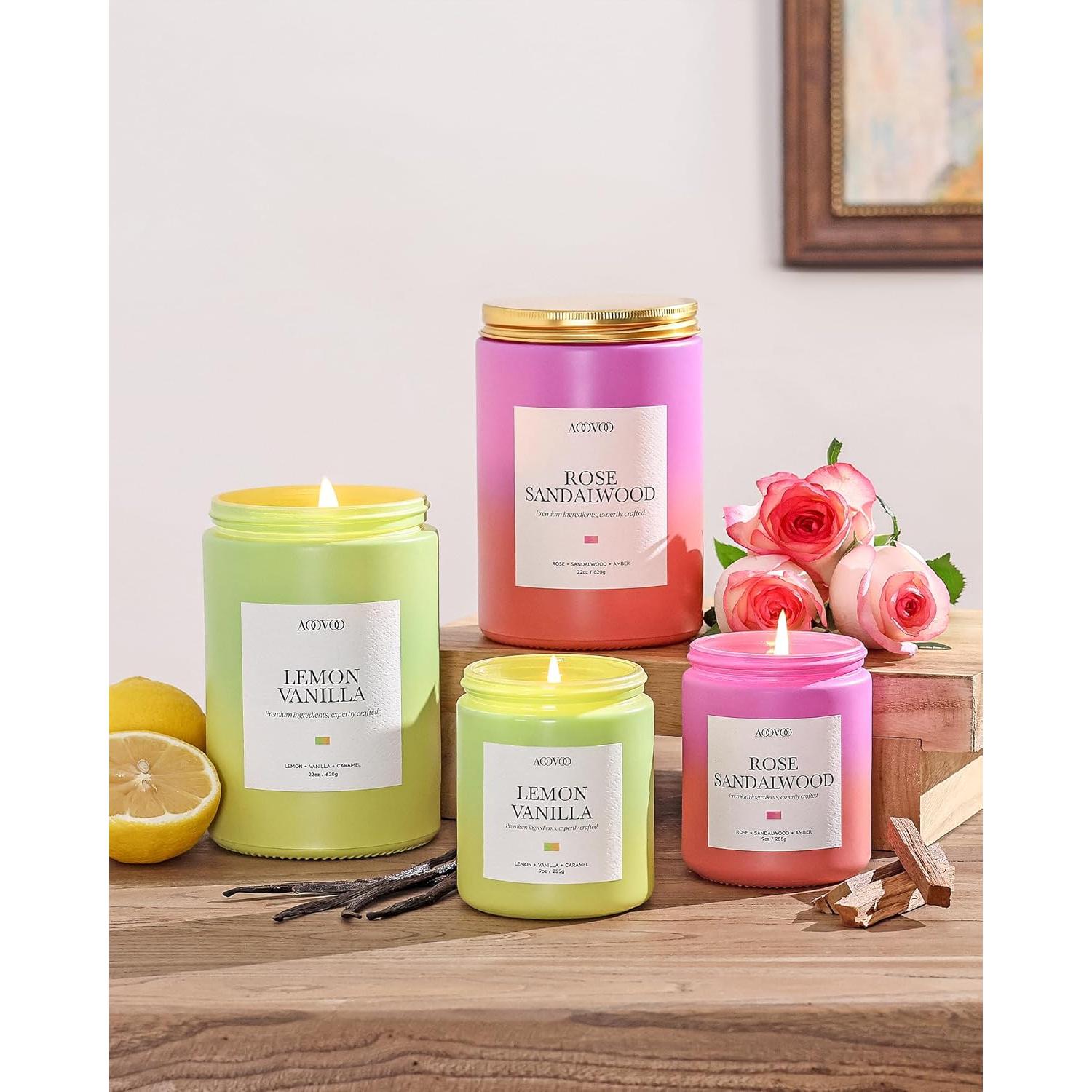 Vela Aromática de Soja AOOVOO 622 g Rosa y Sándalo - 120 Horas