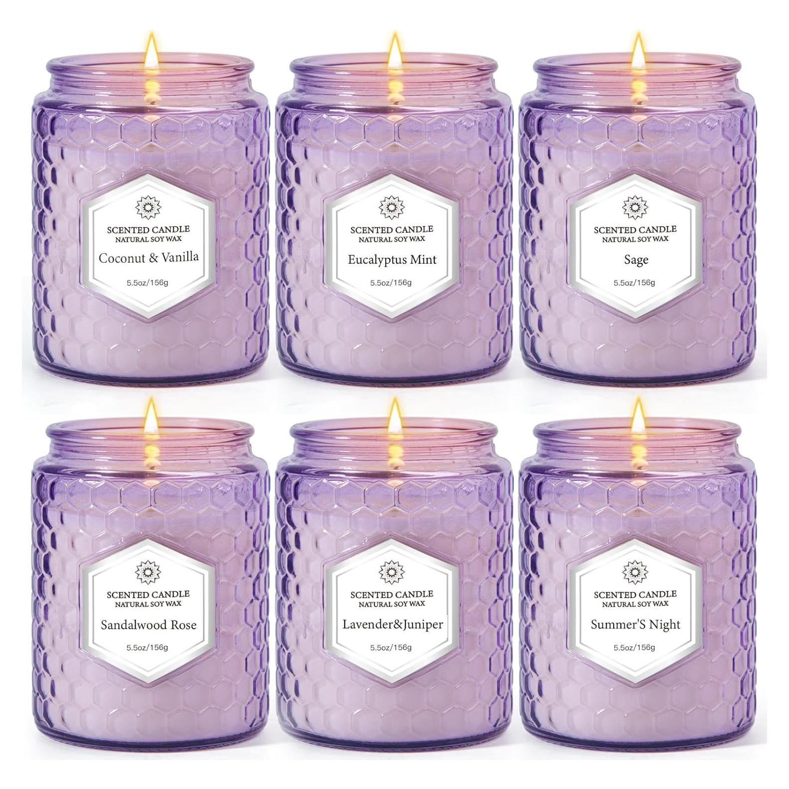 Juego de 6 Velas Aromáticas de Soja Moradas - 240 Horas