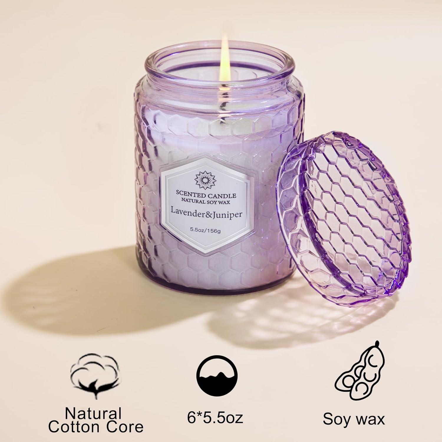 Juego de 6 Velas Aromáticas de Soja Moradas - 240 Horas