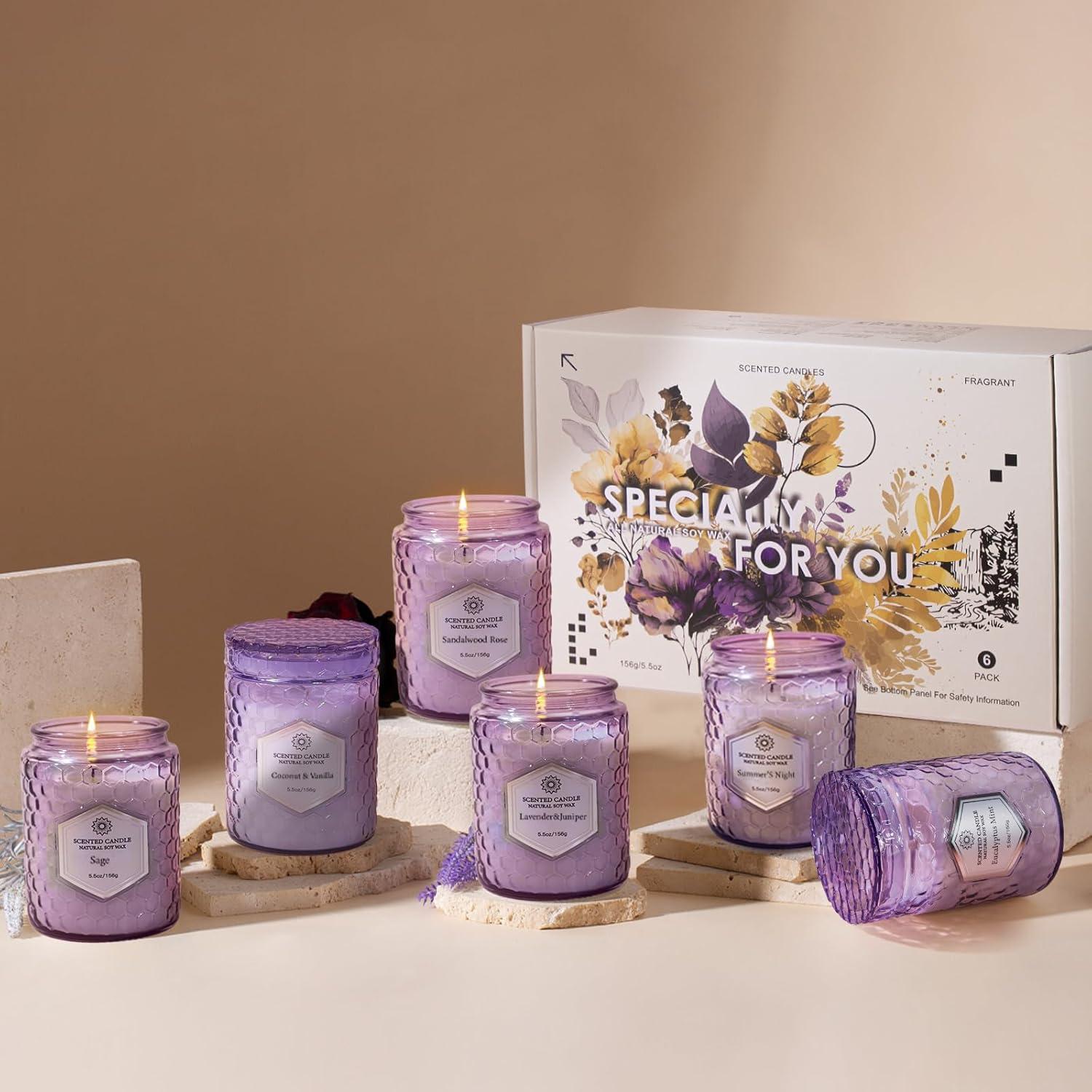 Juego de 6 Velas Aromáticas de Soja Moradas - 240 Horas
