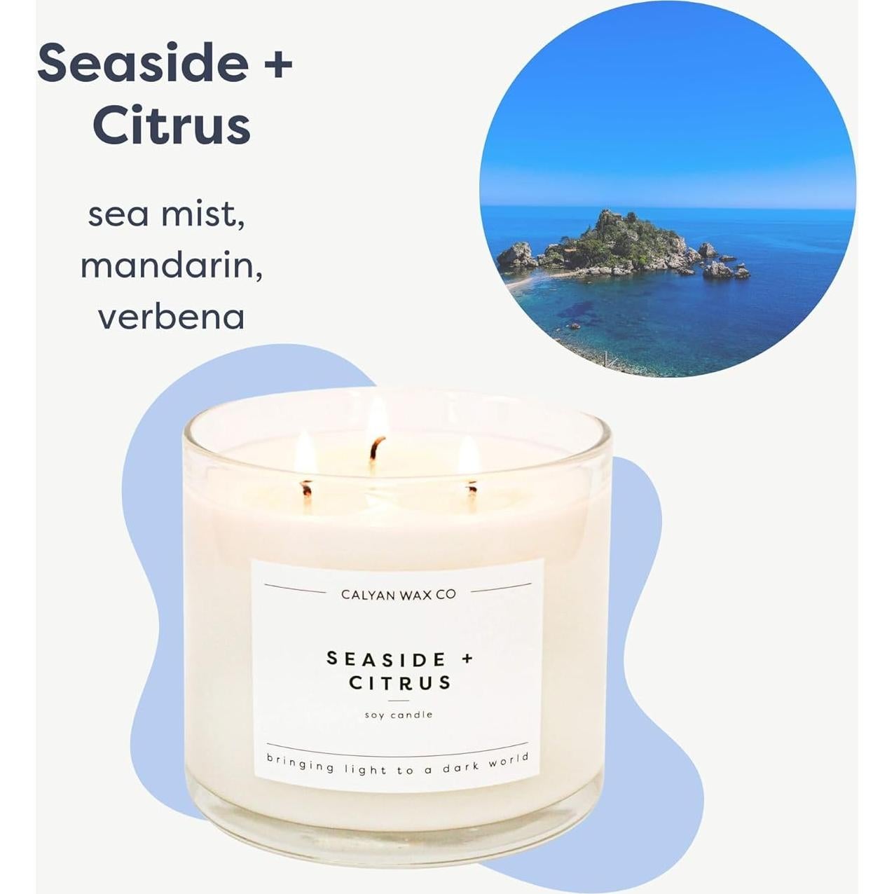 Vela Aromática de Soja Calyan Wax Co. 3 Mechas Mar y Cítricos 422.5g