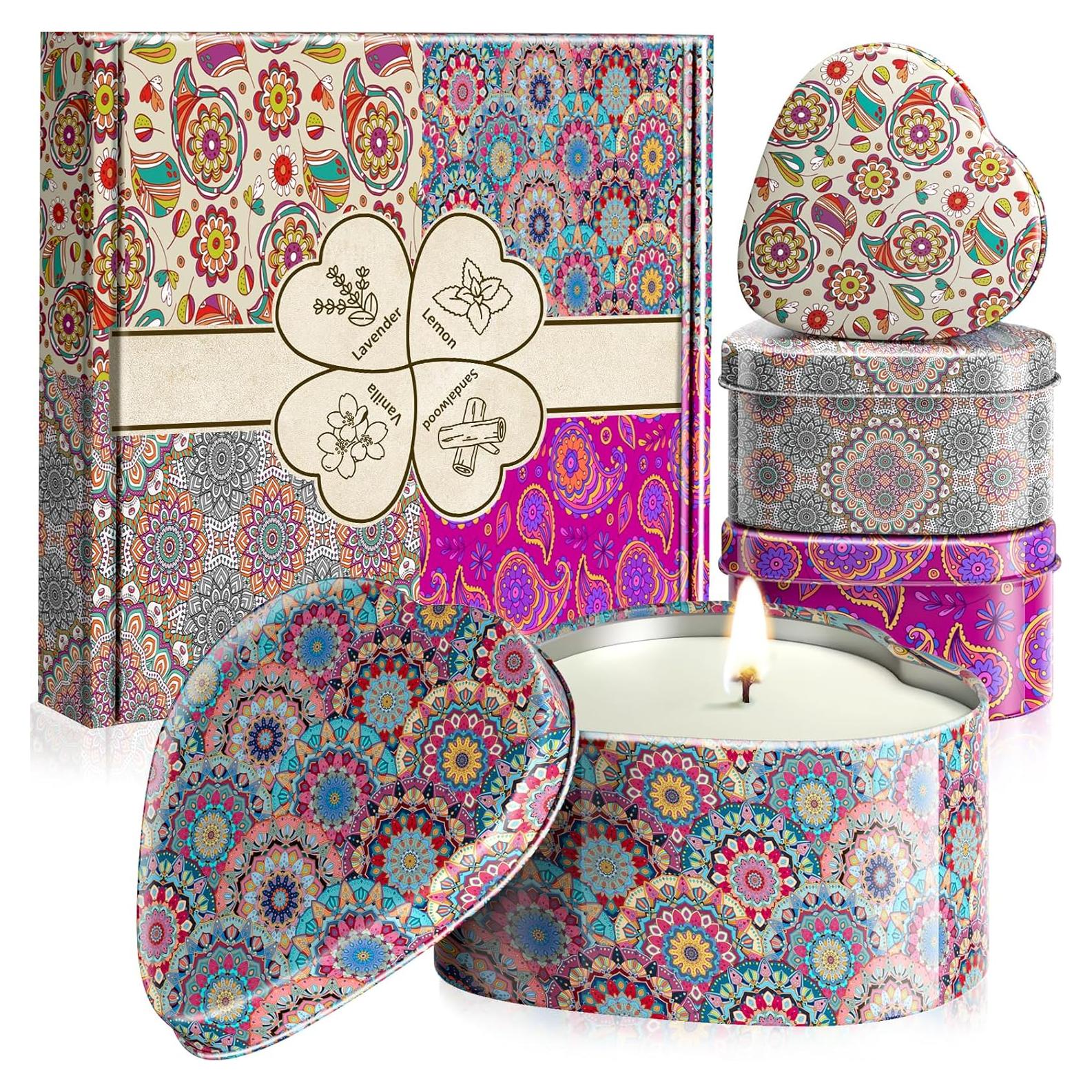 Set de 4 Velas Aromáticas WarmEmbrace - Lavanda, Vainilla, Sándalo, Limón