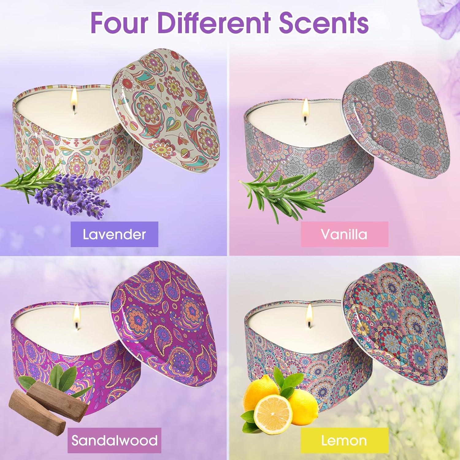 Set de 4 Velas Aromáticas WarmEmbrace - Lavanda, Vainilla, Sándalo, Limón