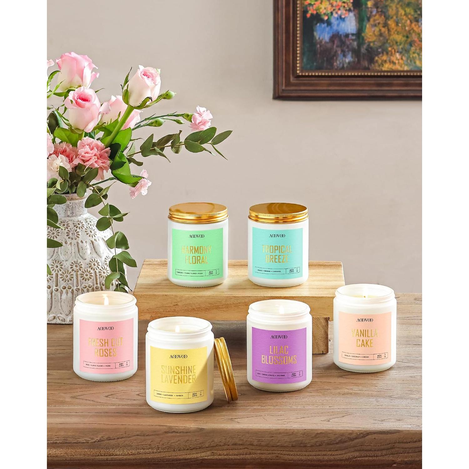 Conjunto de 6 Velas Aromáticas AOOVOO - Cera de Soja 1190g