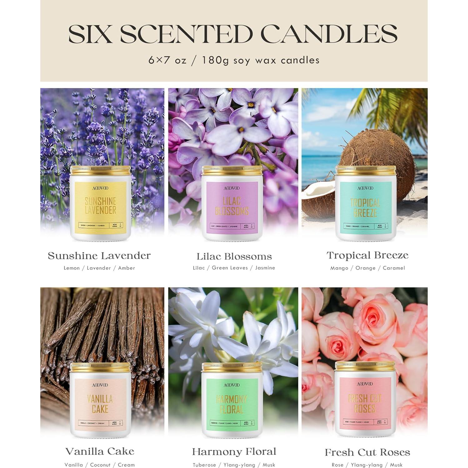 Conjunto de 6 Velas Aromáticas AOOVOO - Cera de Soja 1190g