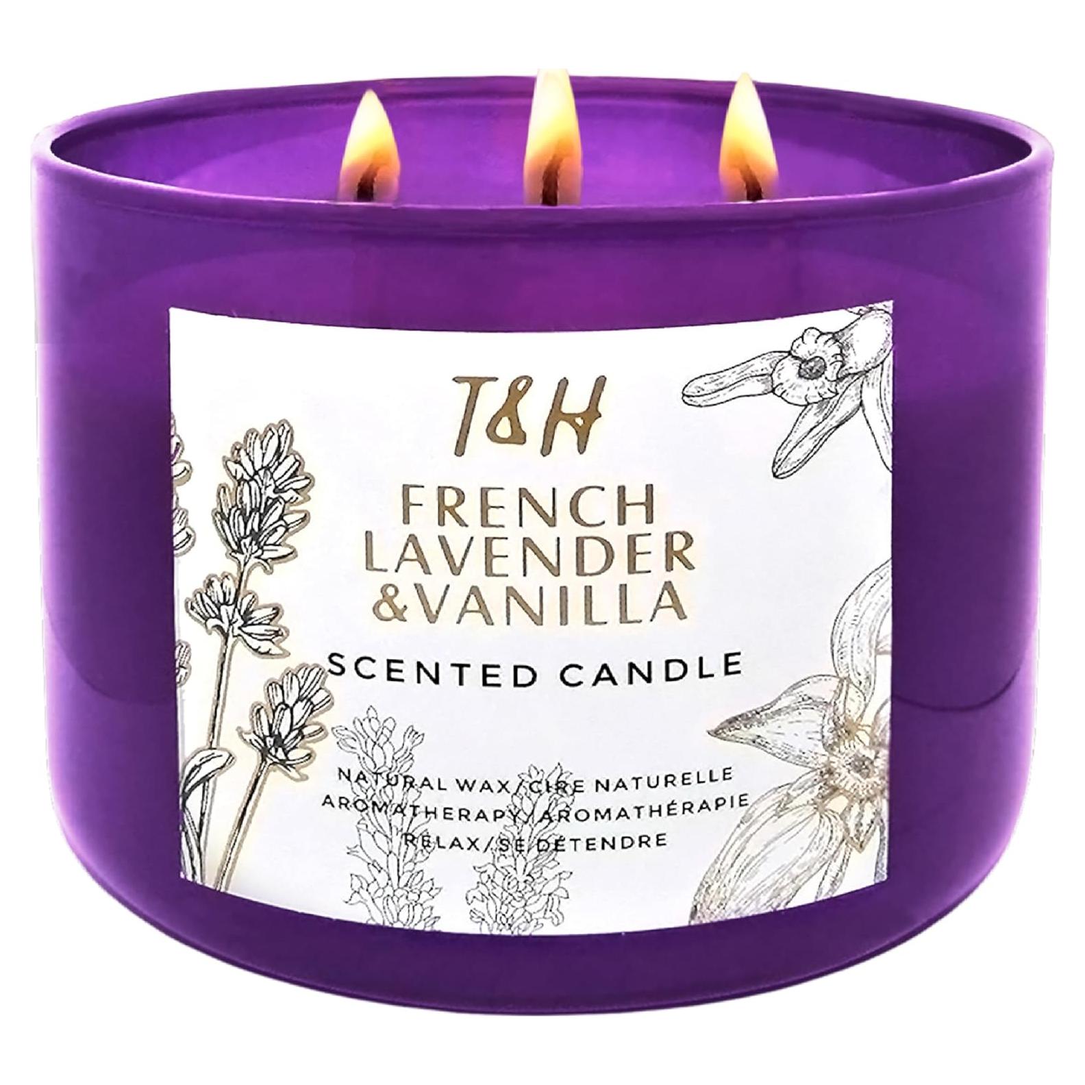 Vela Aromática T&H de Lavanda y Vainilla 3 Mechas 447.5 g