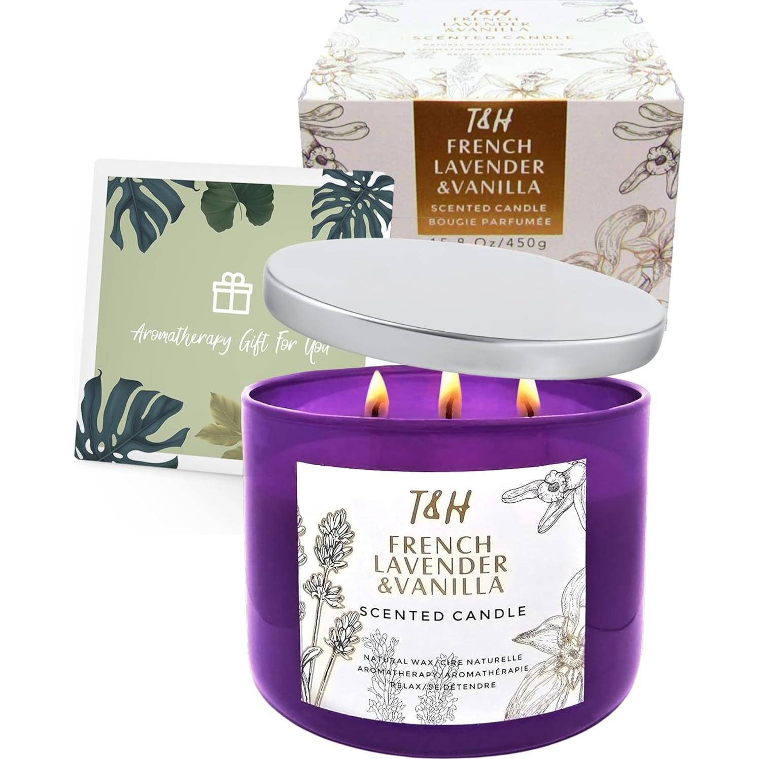 Vela Aromática T&H de Lavanda y Vainilla 3 Mechas 447.5 g