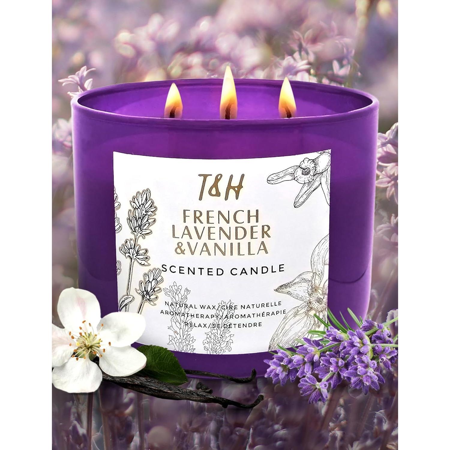 Vela Aromática T&H de Lavanda y Vainilla 3 Mechas 447.5 g