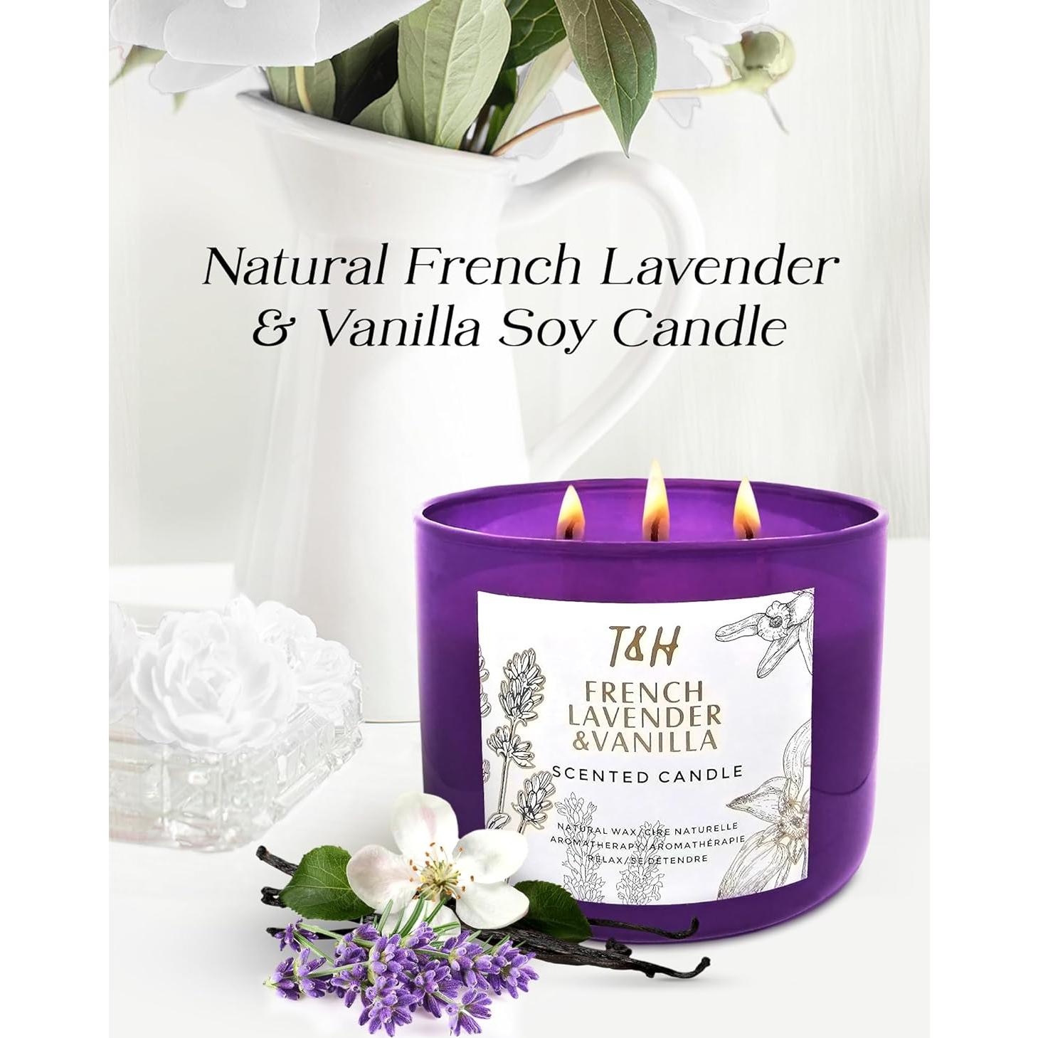 Vela Aromática T&H de Lavanda y Vainilla 3 Mechas 447.5 g