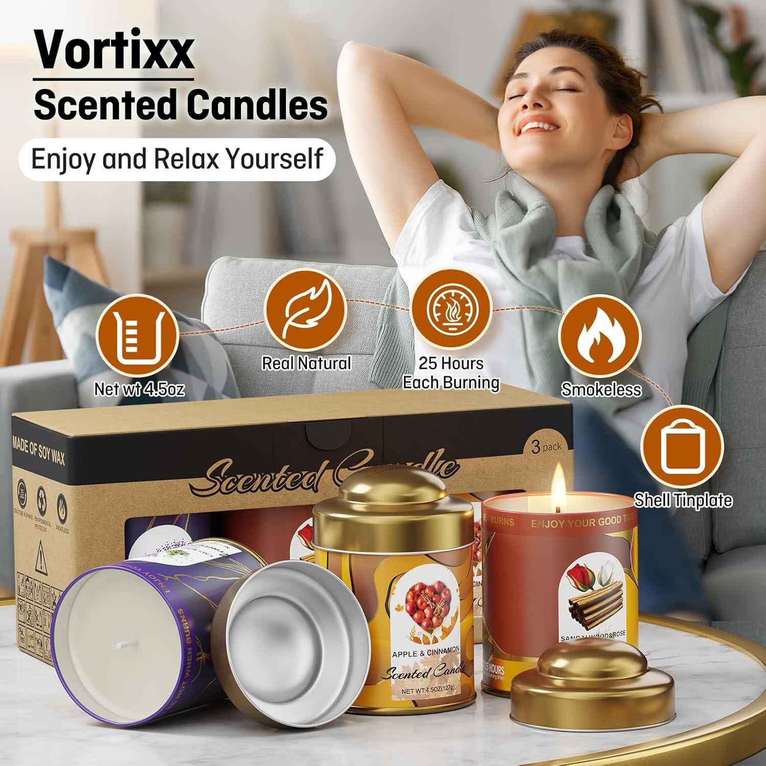 Juego de Velas Aromáticas Vortixx - 3 Aromas Naturales 127.6g