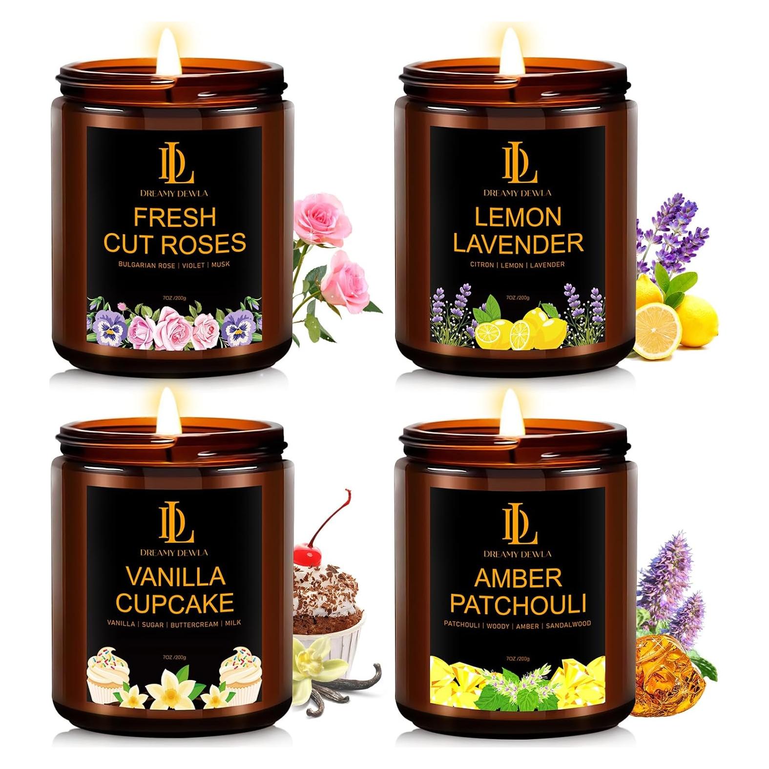 Juego de 4 Velas Aromáticas DL DREAMY DEWLA 793 g - Rosas, Lavanda, Vainilla, Pachulí