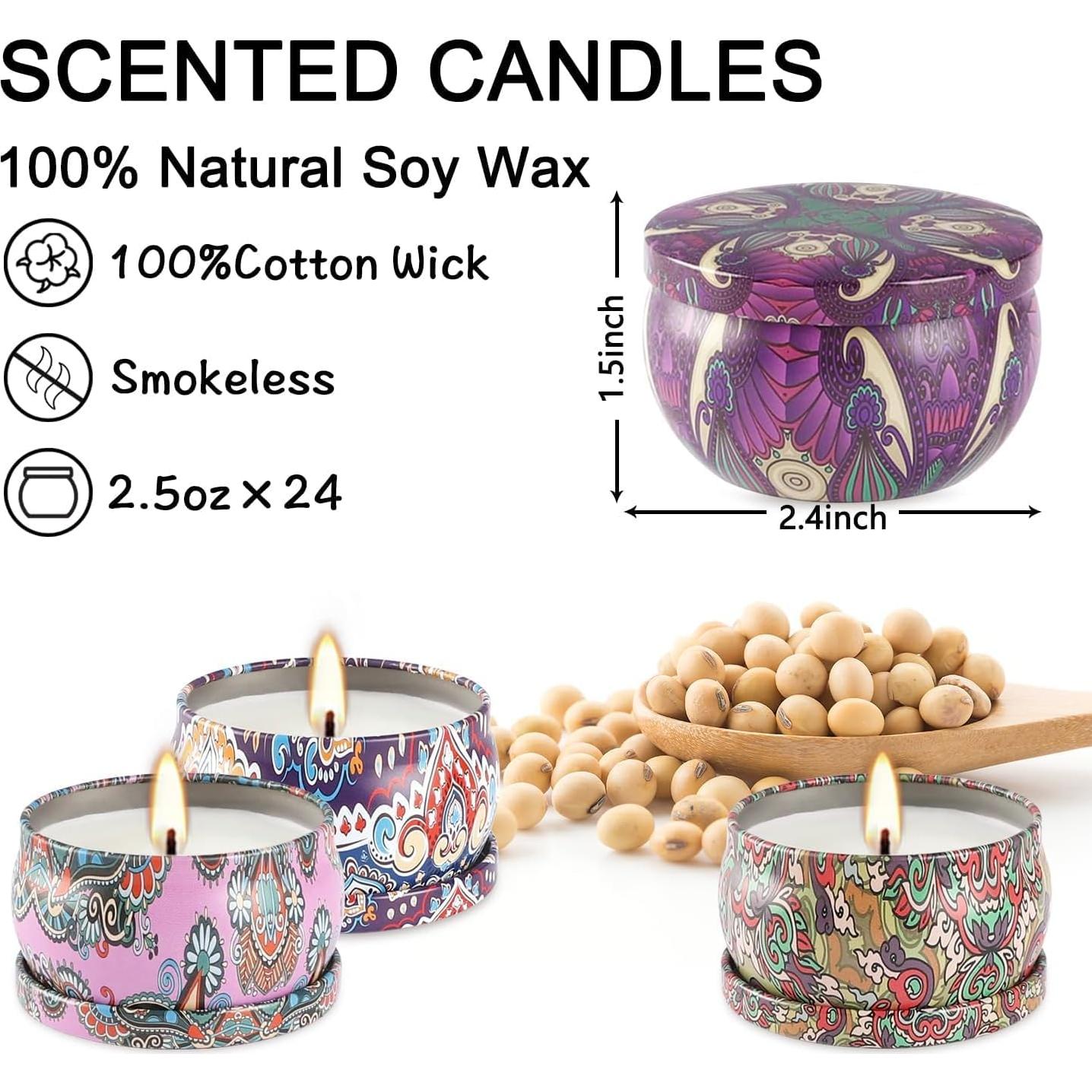 Juego de 24 Velas Aromáticas de Cera de Soja WPONSZU 70g