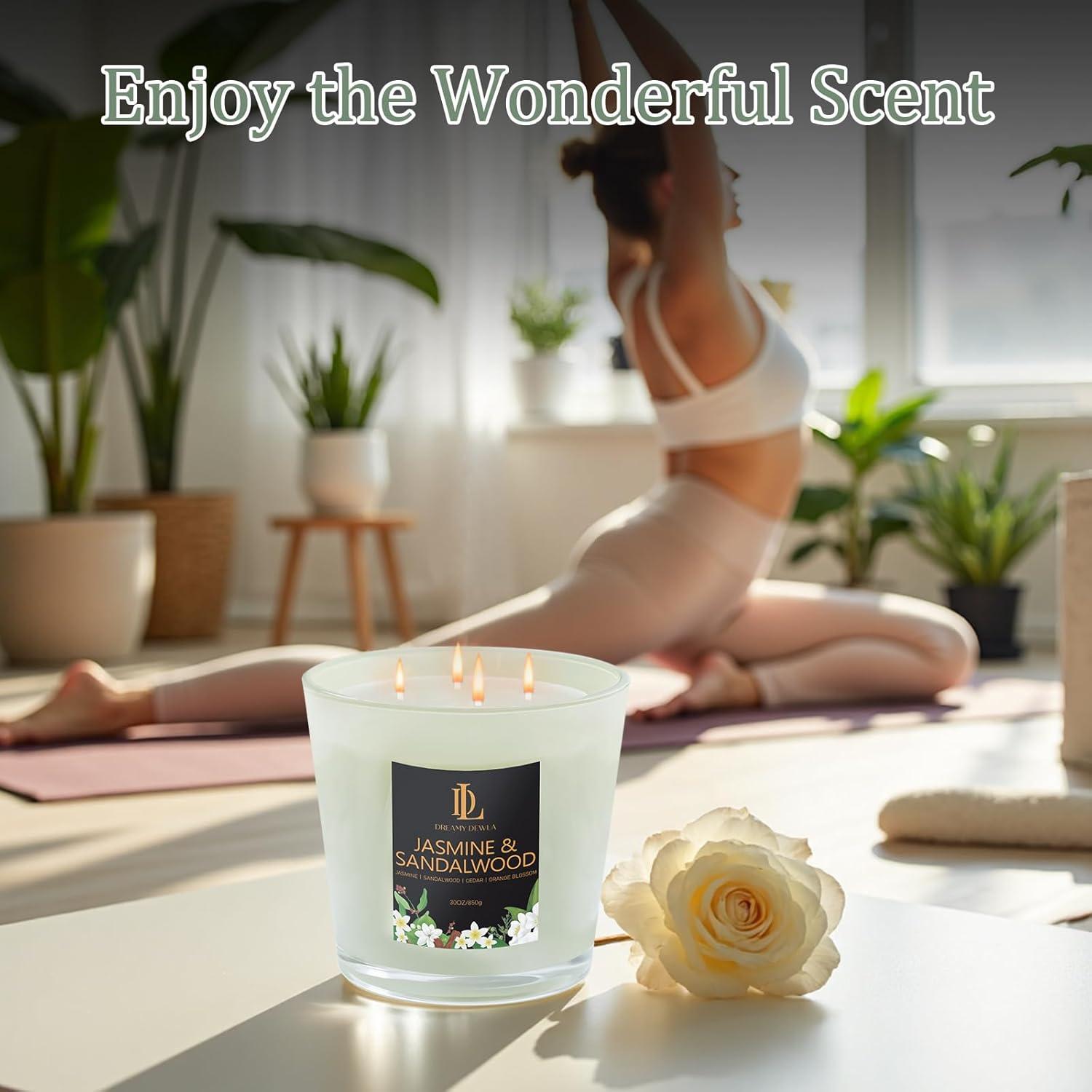 Vela Aromática Grande 30oz Soja Natural 4 Mechas Jazmín y Sándalo