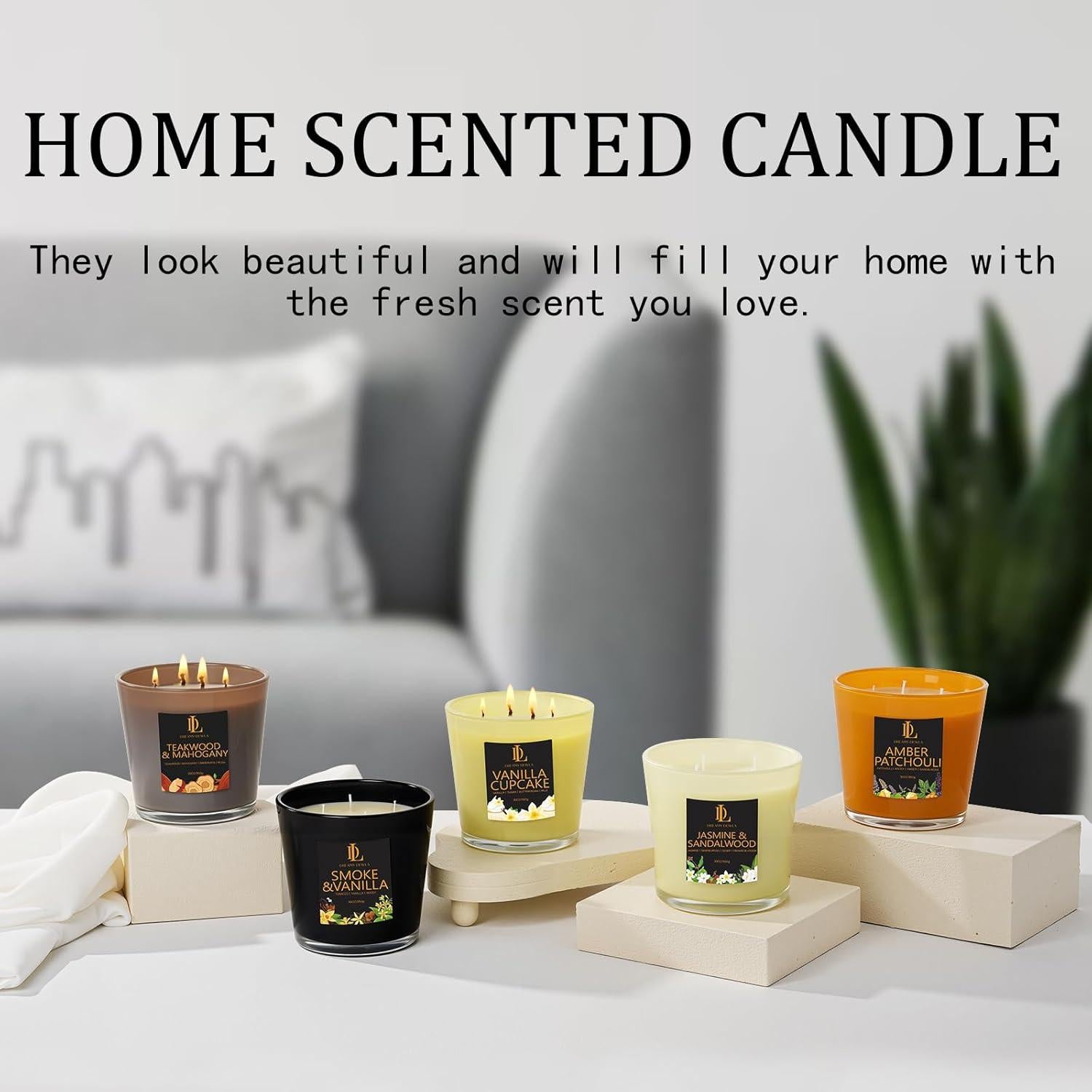 Vela Aromática Grande 30oz Soja Natural 4 Mechas Jazmín y Sándalo