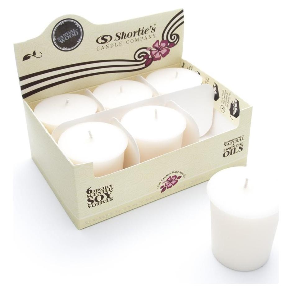 Velas Votivas de Soja Sándalo Shortie's - 6 Recargas Aromáticas