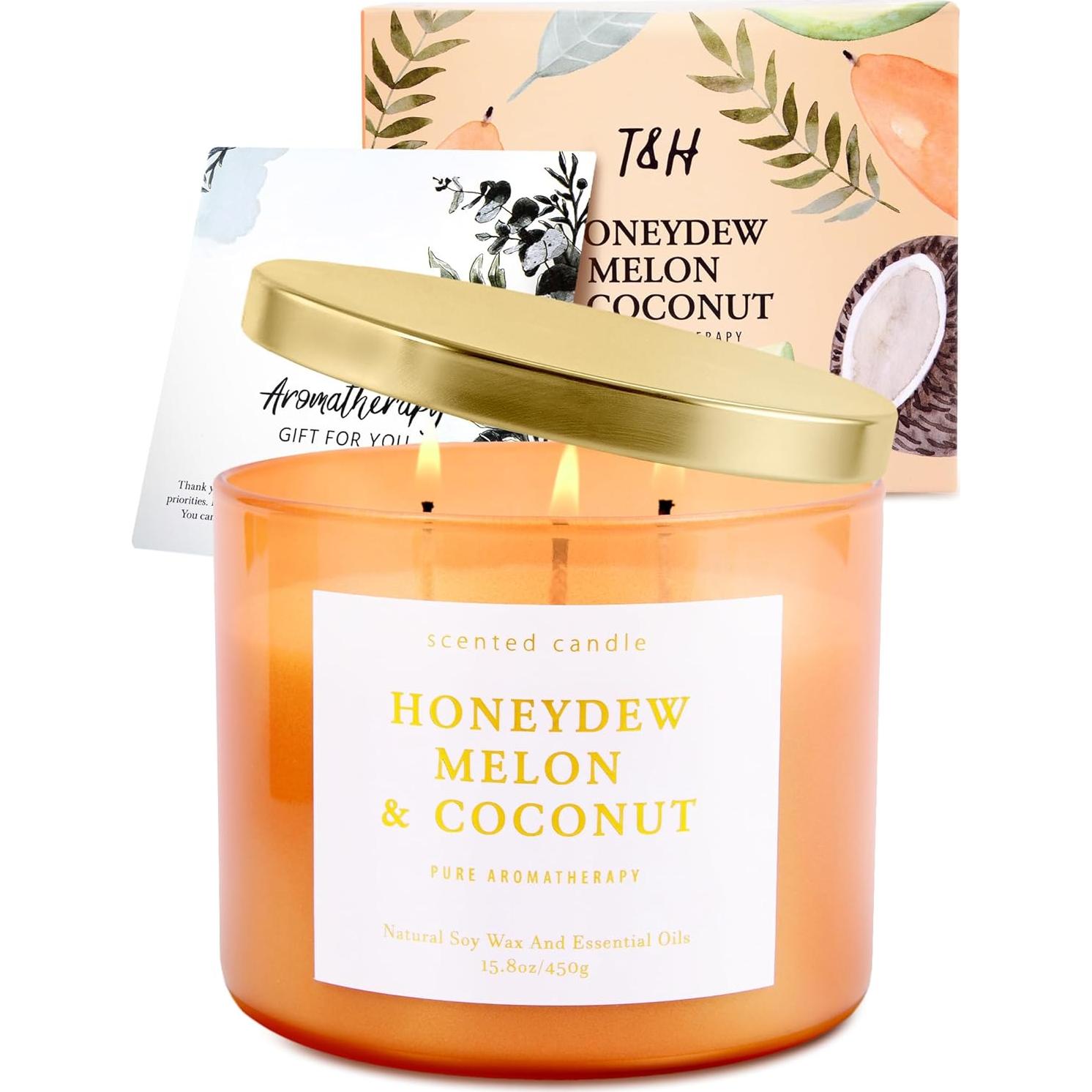 Vela Aromática T&H de Coco y Melón Honeydew 3 Mechas 448 g