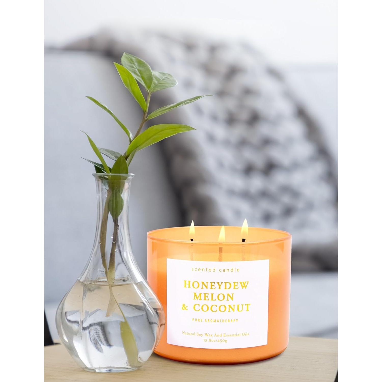 Vela Aromática T&H de Coco y Melón Honeydew 3 Mechas 448 g